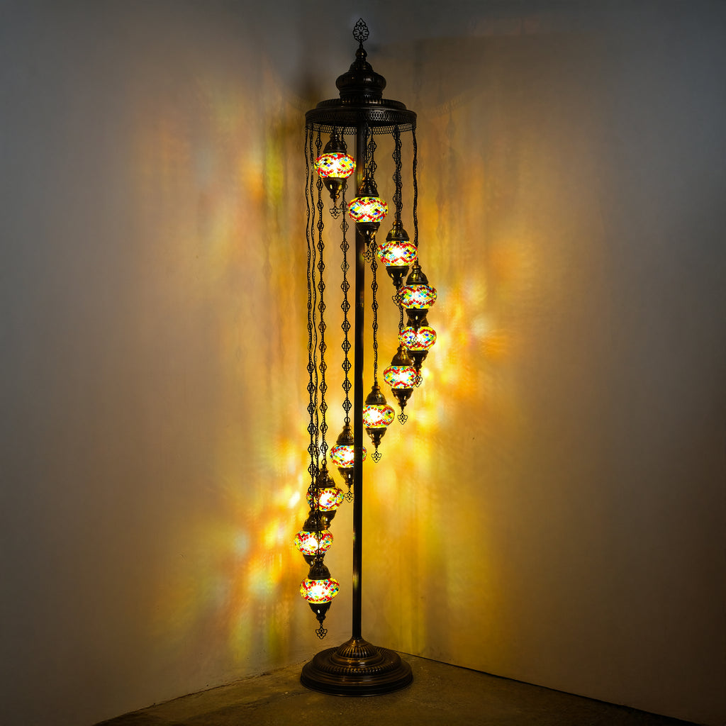 11-Globe Turkish Mosaic Floor Lamp (Rainbow)