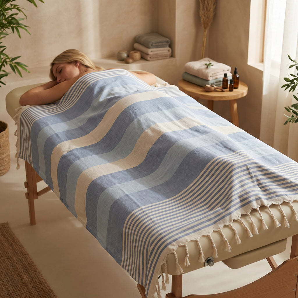 Blue Premium Turkish Cotton Peshtemal – Lightweight Spa & Beach Towel, Soft, Absorbent & Quick Dry (APS-01)