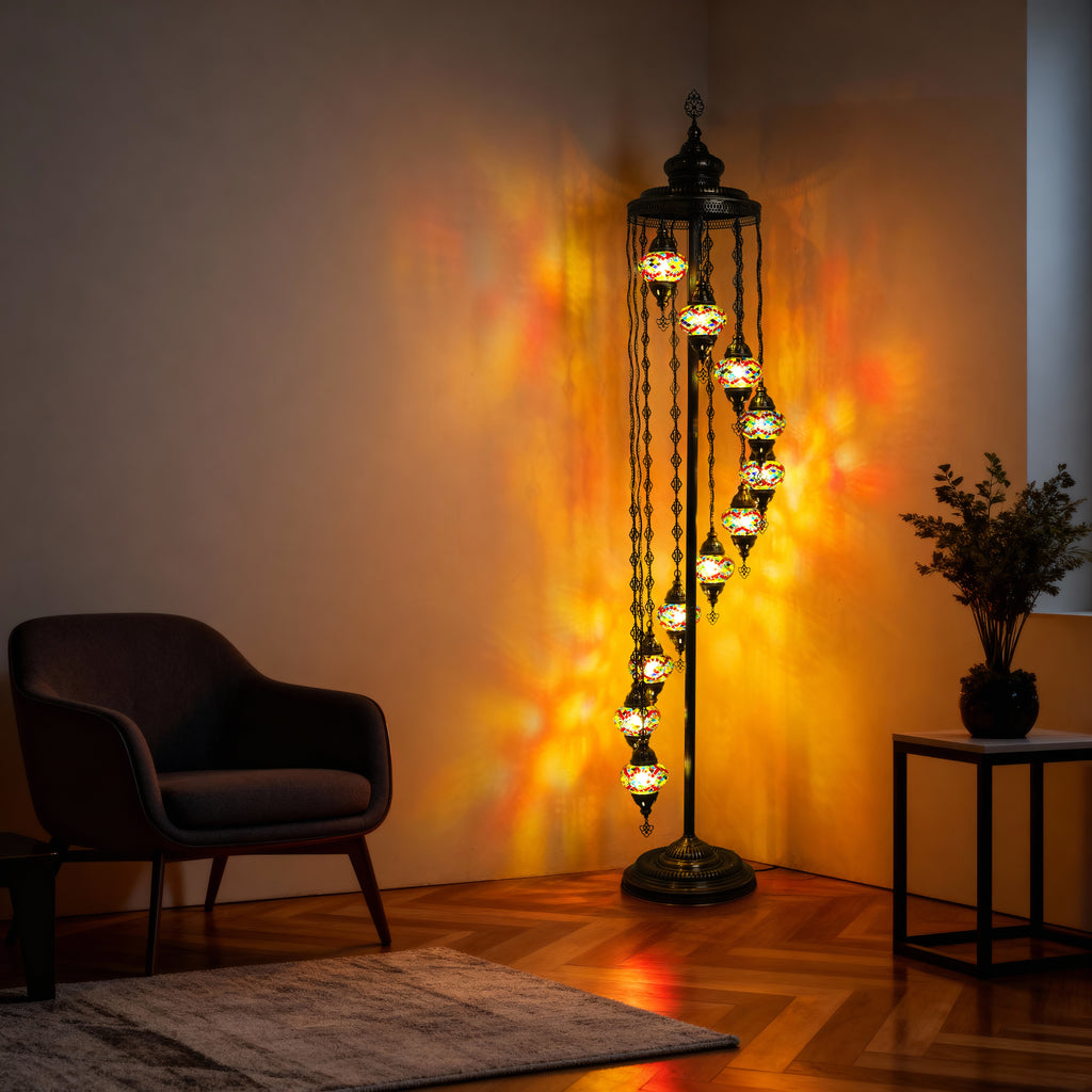 11-Globe Turkish Mosaic Floor Lamp (Rainbow)