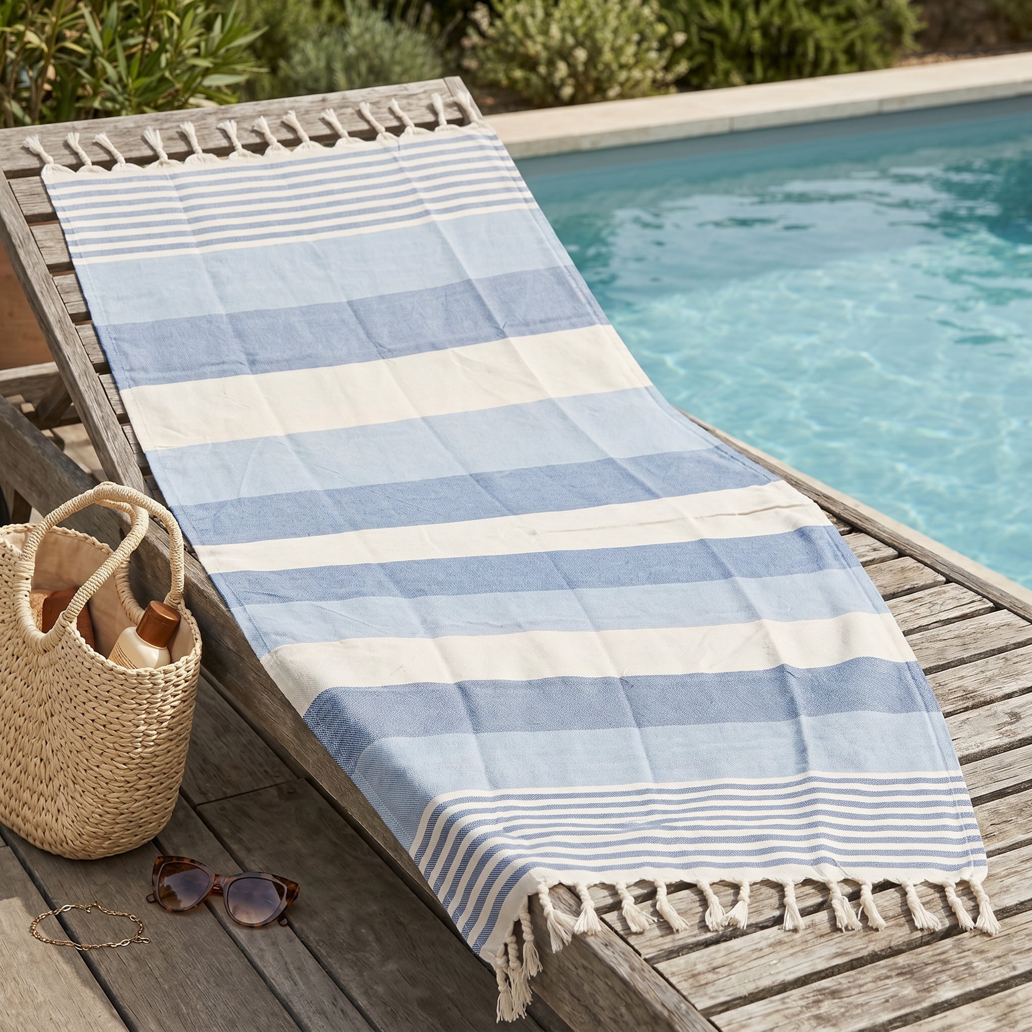 Blue Premium Turkish Cotton Peshtemal – Lightweight Spa & Beach Towel, Soft, Absorbent & Quick Dry (APS-01)