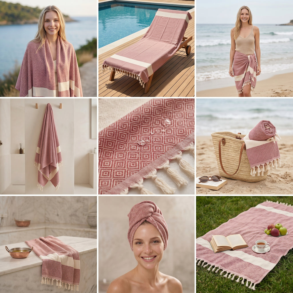 Plum color Diamond Premium Turkish Cotton Peshtemal – Lightweight Spa & Beach Towel, Soft, Absorbent & Quick Dry (EPS-01)