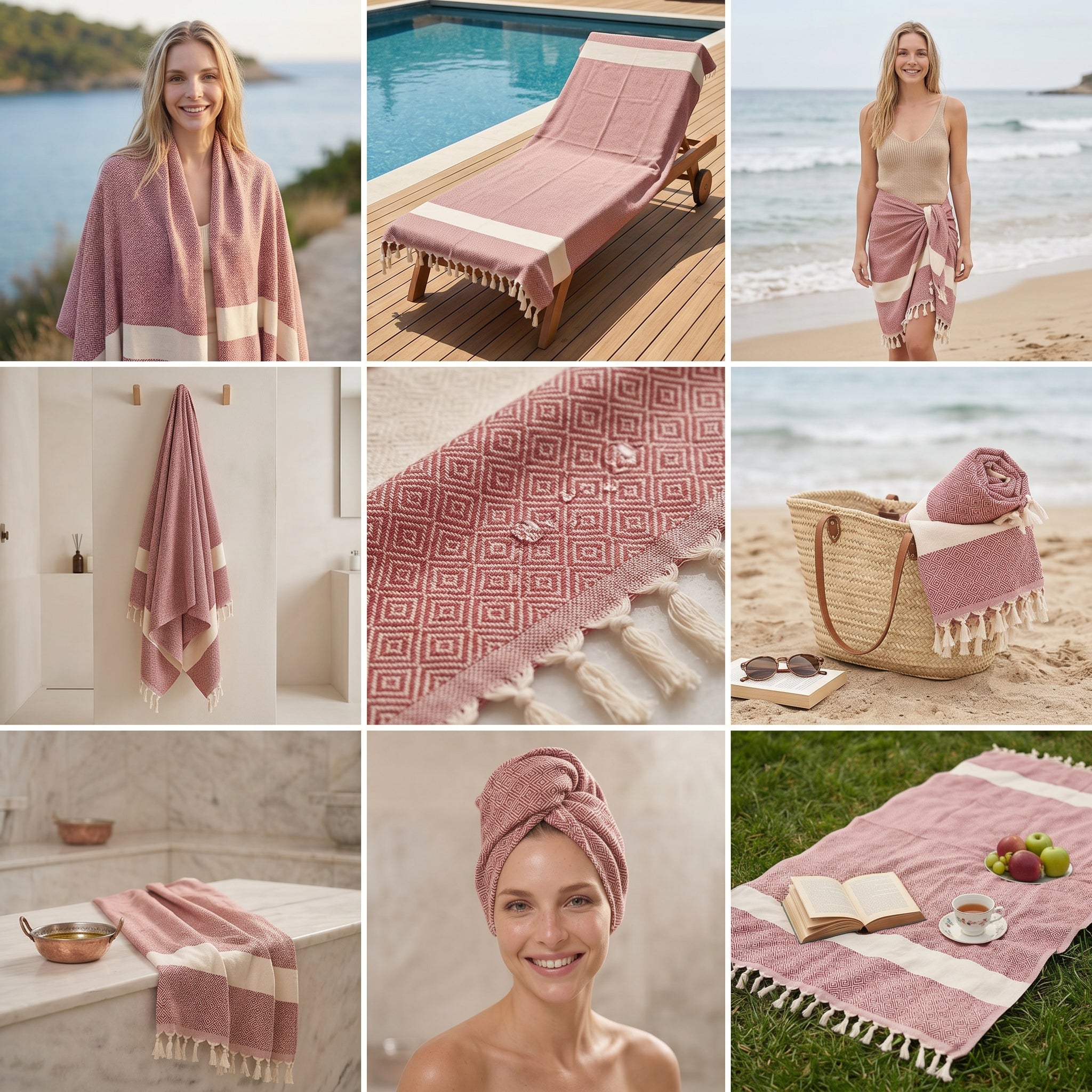 Plum color Diamond Premium Turkish Cotton Peshtemal – Lightweight Spa & Beach Towel, Soft, Absorbent & Quick Dry (EPS-01)