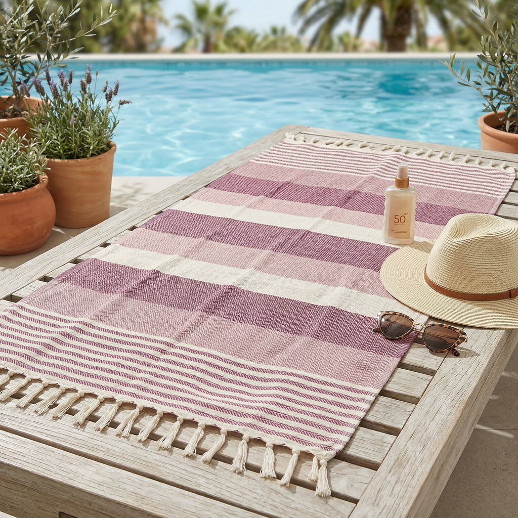 Pink Purple Premium Turkish Cotton Peshtemal – Lightweight Spa & Beach Towel, Soft, Absorbent & Quick Dry (HPS-01)