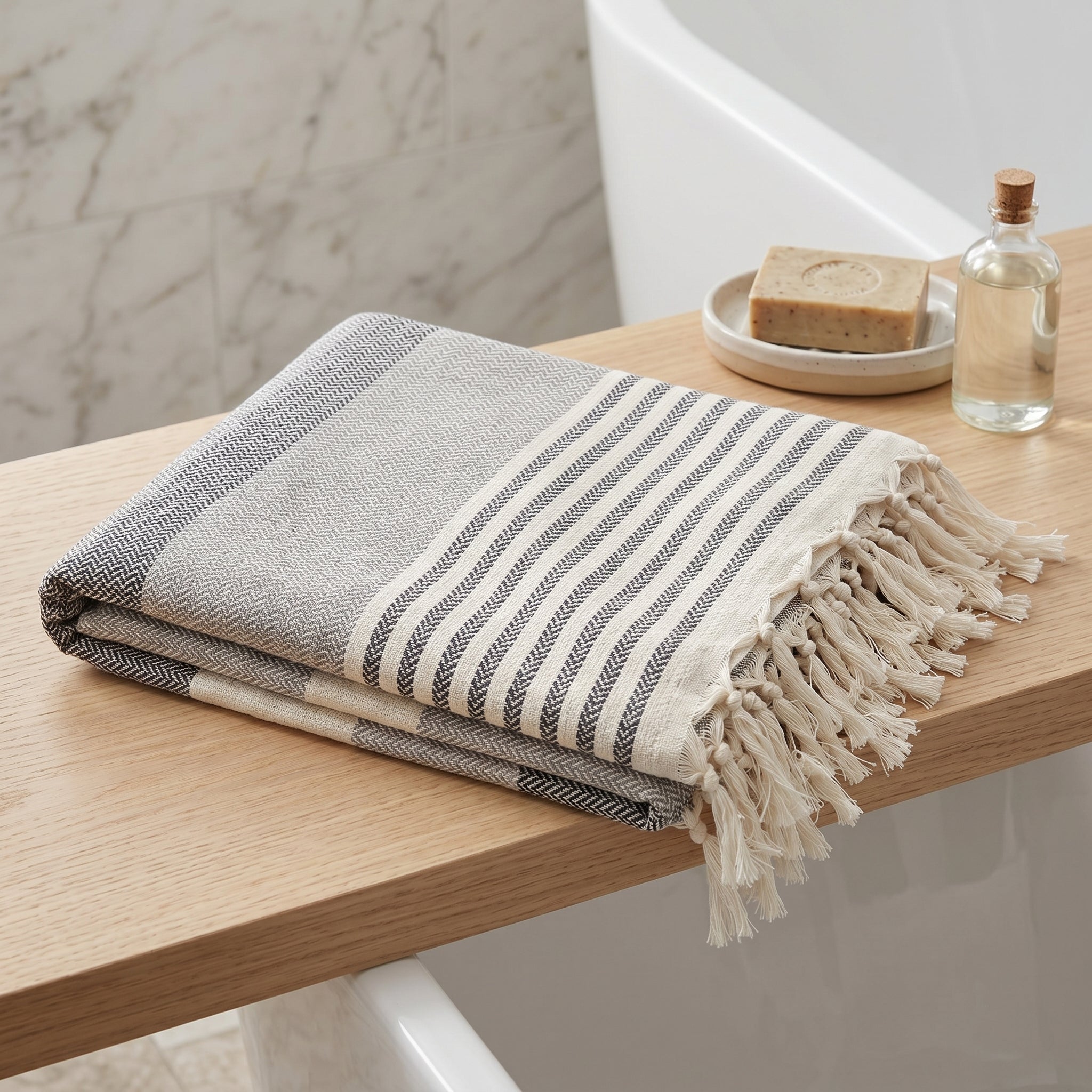 Black Grey Premium Turkish Cotton Peshtemal – Lightweight Spa & Beach Towel, Soft, Absorbent & Quick Dry (HPS-01)