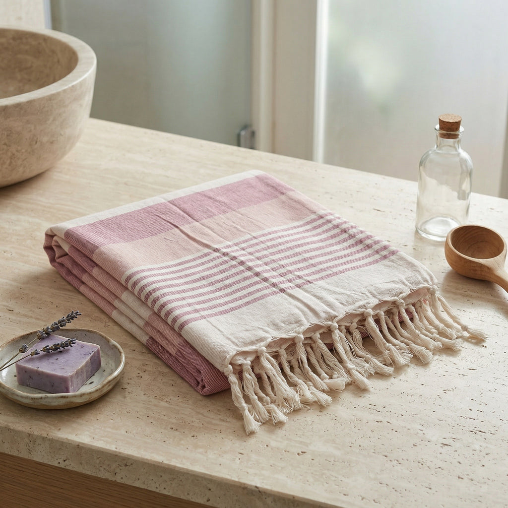 Pink Purple Premium Turkish Cotton Peshtemal – Lightweight Spa & Beach Towel, Soft, Absorbent & Quick Dry (APS-01)