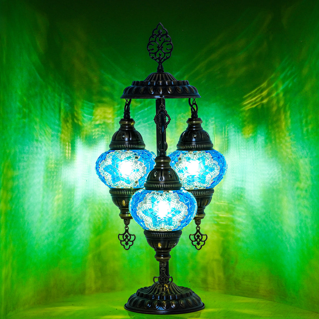 3-Globe Turkish Mosaic Table Lamp (Blue)