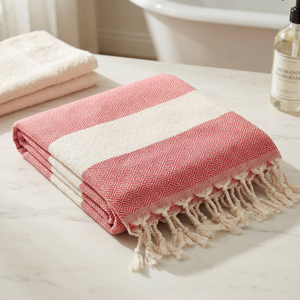 Red Diamond Premium Turkish Cotton Peshtemal – Lightweight Spa & Beach Towel, Soft, Absorbent & Quick Dry (EPS-01)