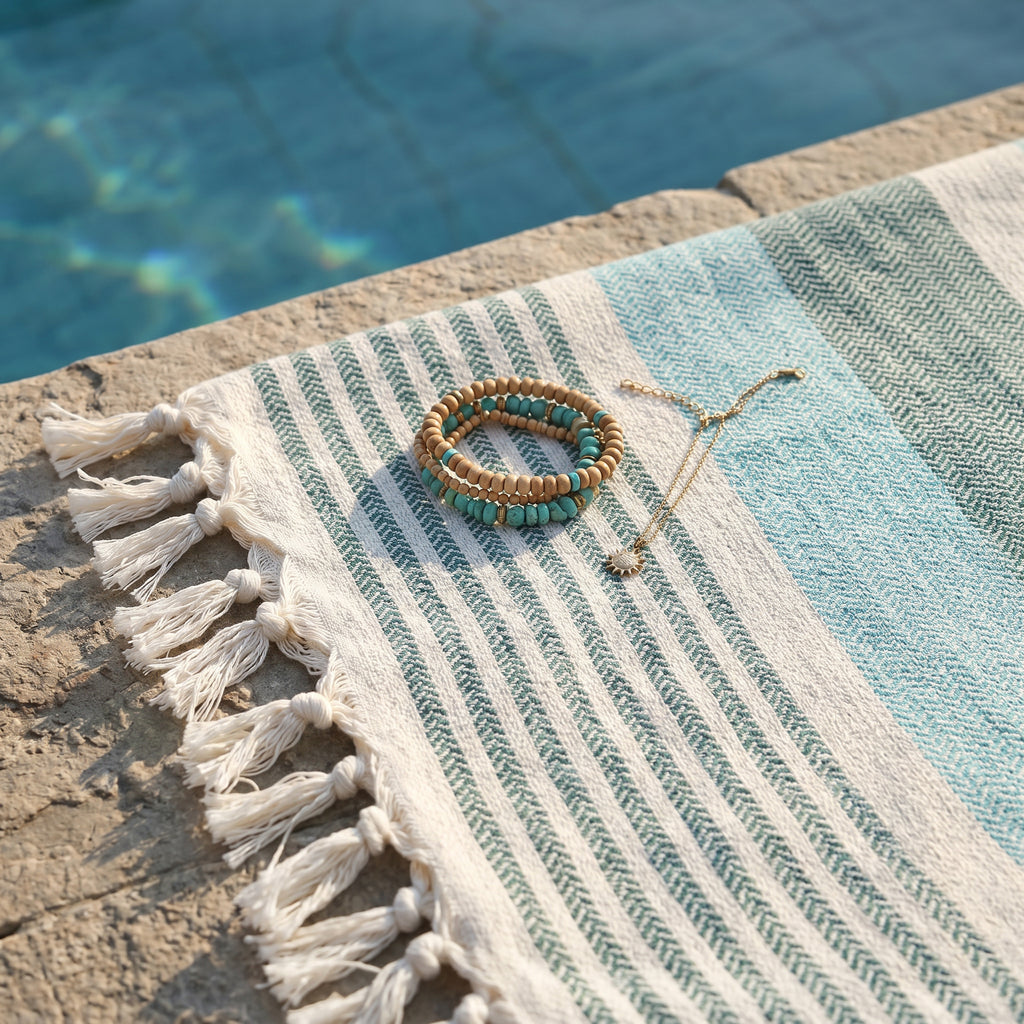 Verdea Water Green Premium Turkish Cotton Peshtemal – Lightweight Spa & Beach Towel, Soft, Absorbent & Quick Dry (HPS-01)
