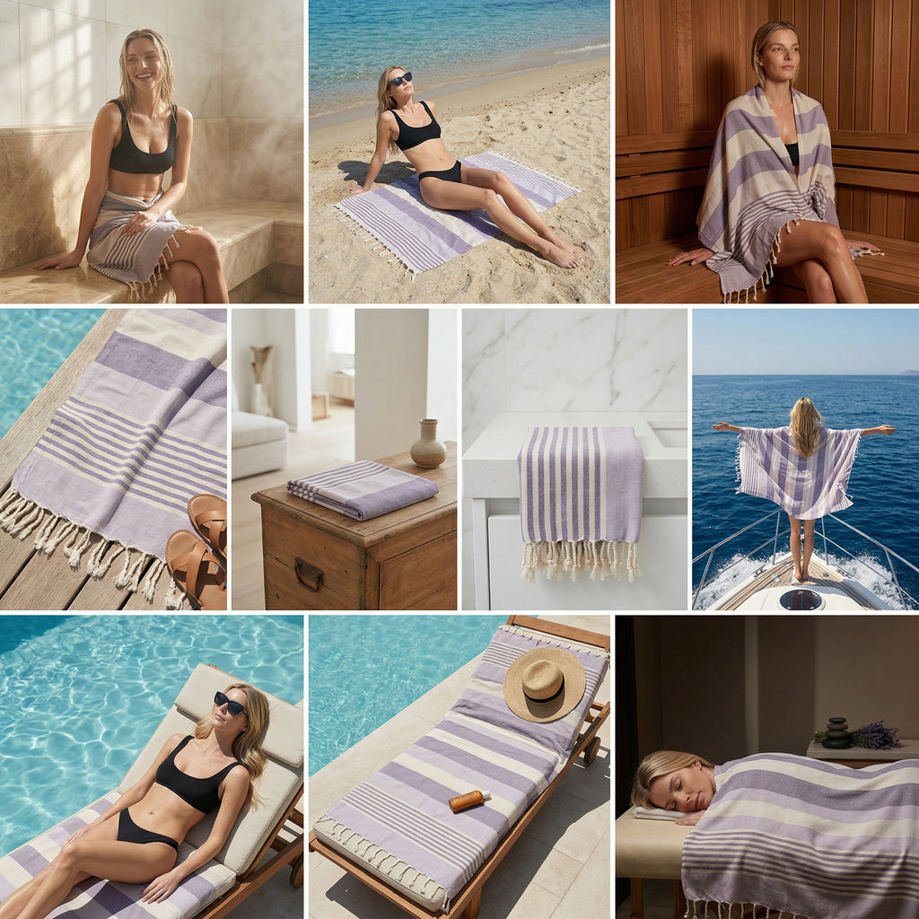 Purple Premium Turkish Cotton Peshtemal – Lightweight Spa & Beach Towel, Soft, Absorbent & Quick Dry (APS-01)