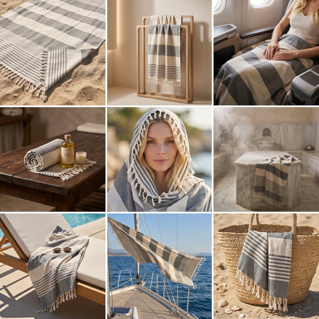 Grey Premium Turkish Cotton Peshtemal – Lightweight Spa & Beach Towel, Soft, Absorbent & Quick Dry (APS-01)