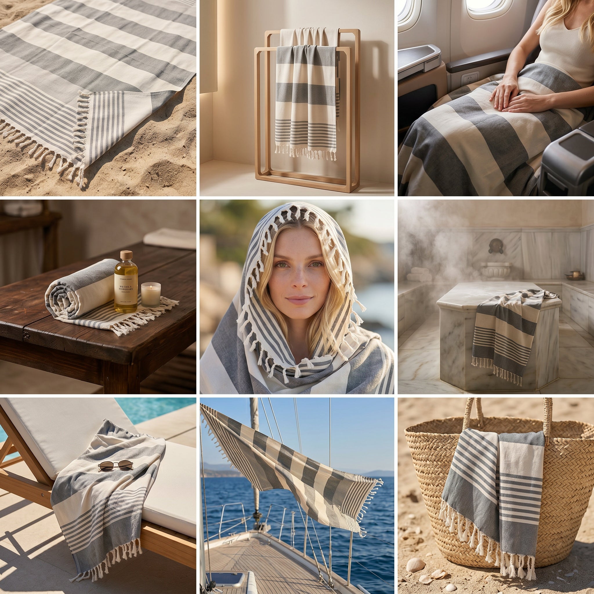 Grey Premium Turkish Cotton Peshtemal – Lightweight Spa & Beach Towel, Soft, Absorbent & Quick Dry (APS-01)