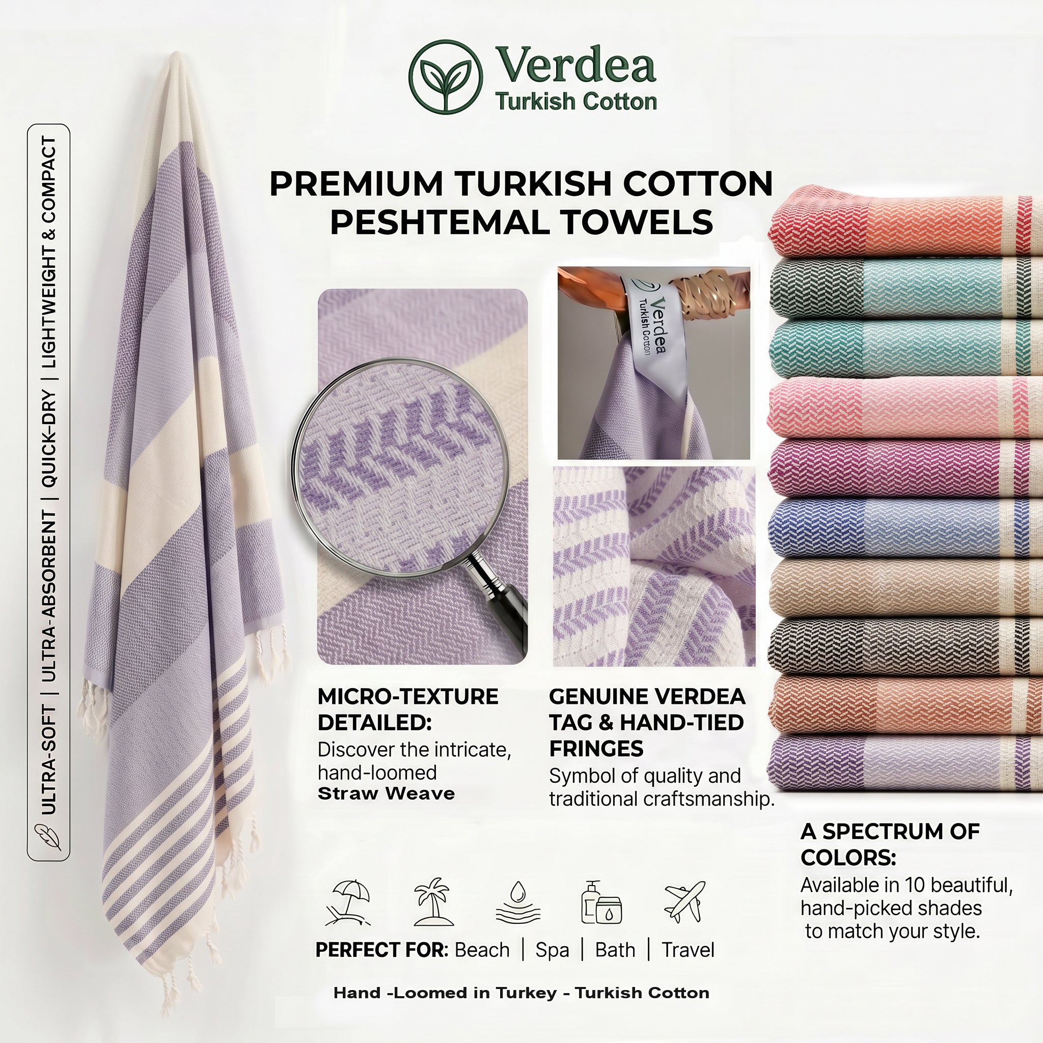 Purple Premium Turkish Cotton Peshtemal – Lightweight Spa & Beach Towel, Soft, Absorbent & Quick Dry (HPS-01)