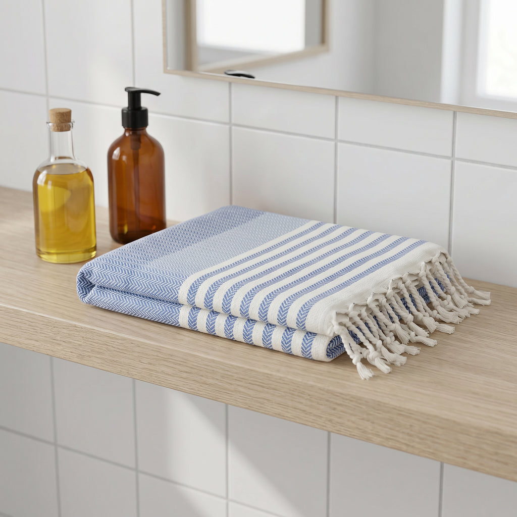 Blue Premium Turkish Cotton Peshtemal – Lightweight Spa & Beach Towel, Soft, Absorbent & Quick Dry (HPS-01)