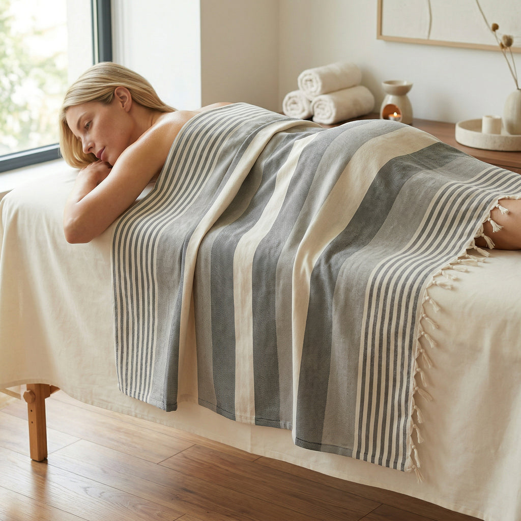 Grey Premium Turkish Cotton Peshtemal – Lightweight Spa & Beach Towel, Soft, Absorbent & Quick Dry (APS-01)