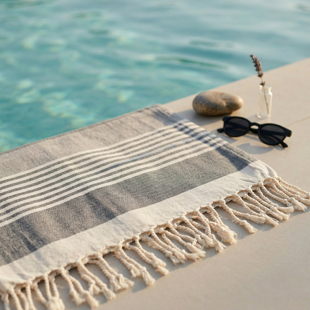 Grey Premium Turkish Cotton Peshtemal – Lightweight Spa & Beach Towel, Soft, Absorbent & Quick Dry (APS-01)