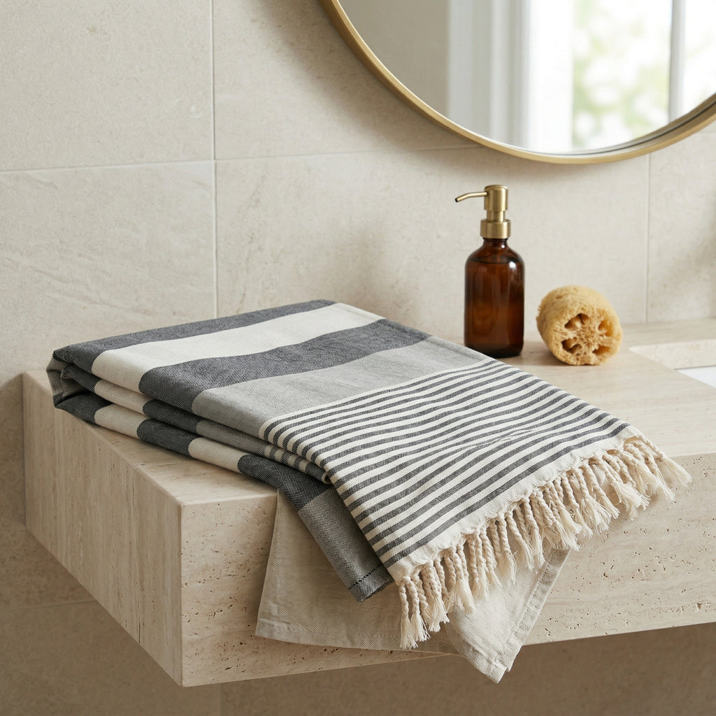 Grey Premium Turkish Cotton Peshtemal – Lightweight Spa & Beach Towel, Soft, Absorbent & Quick Dry (APS-01)