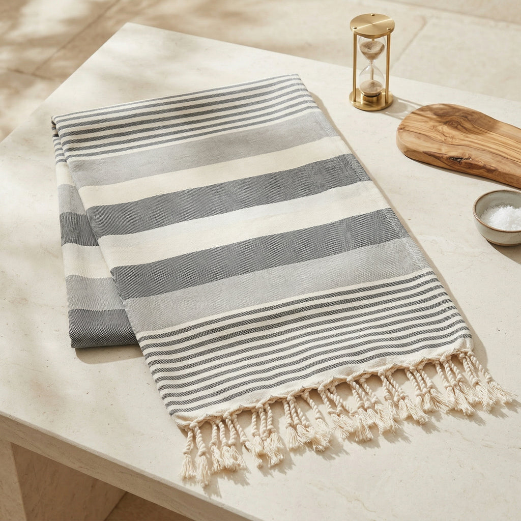Grey Premium Turkish Cotton Peshtemal – Lightweight Spa & Beach Towel, Soft, Absorbent & Quick Dry (APS-01)