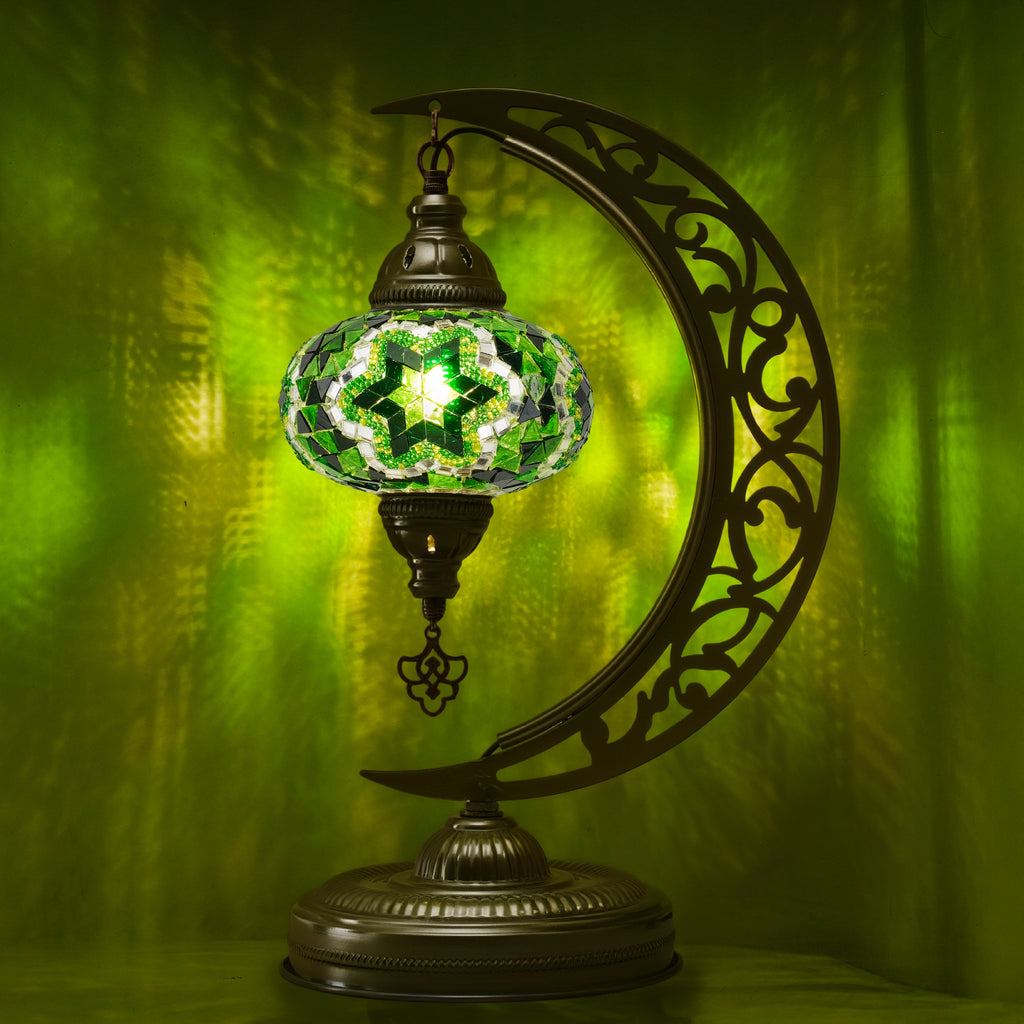 Turkish Mosaic Crescent Table Lamp (Green)