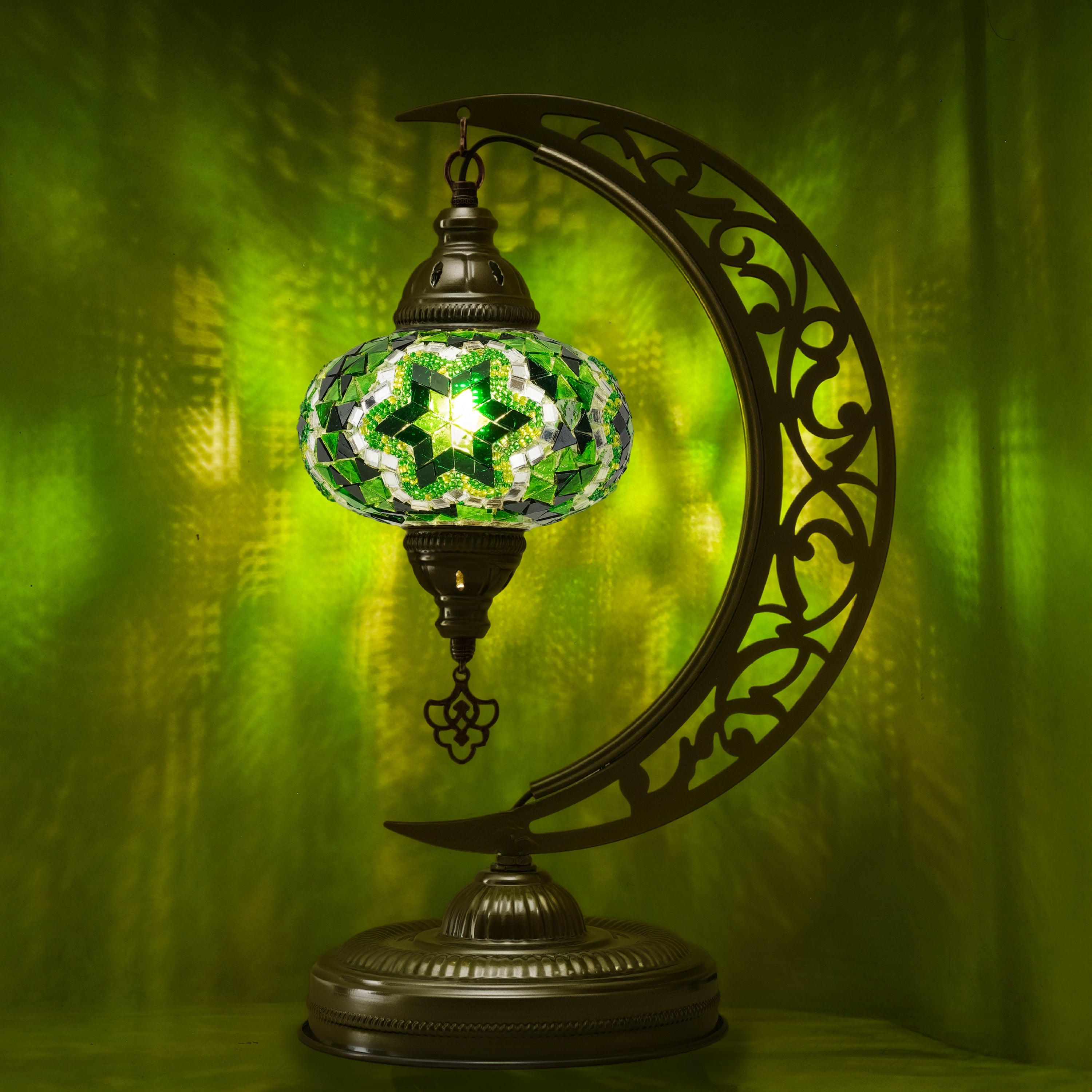 Turkish Mosaic Crescent Table Lamp (Green)
