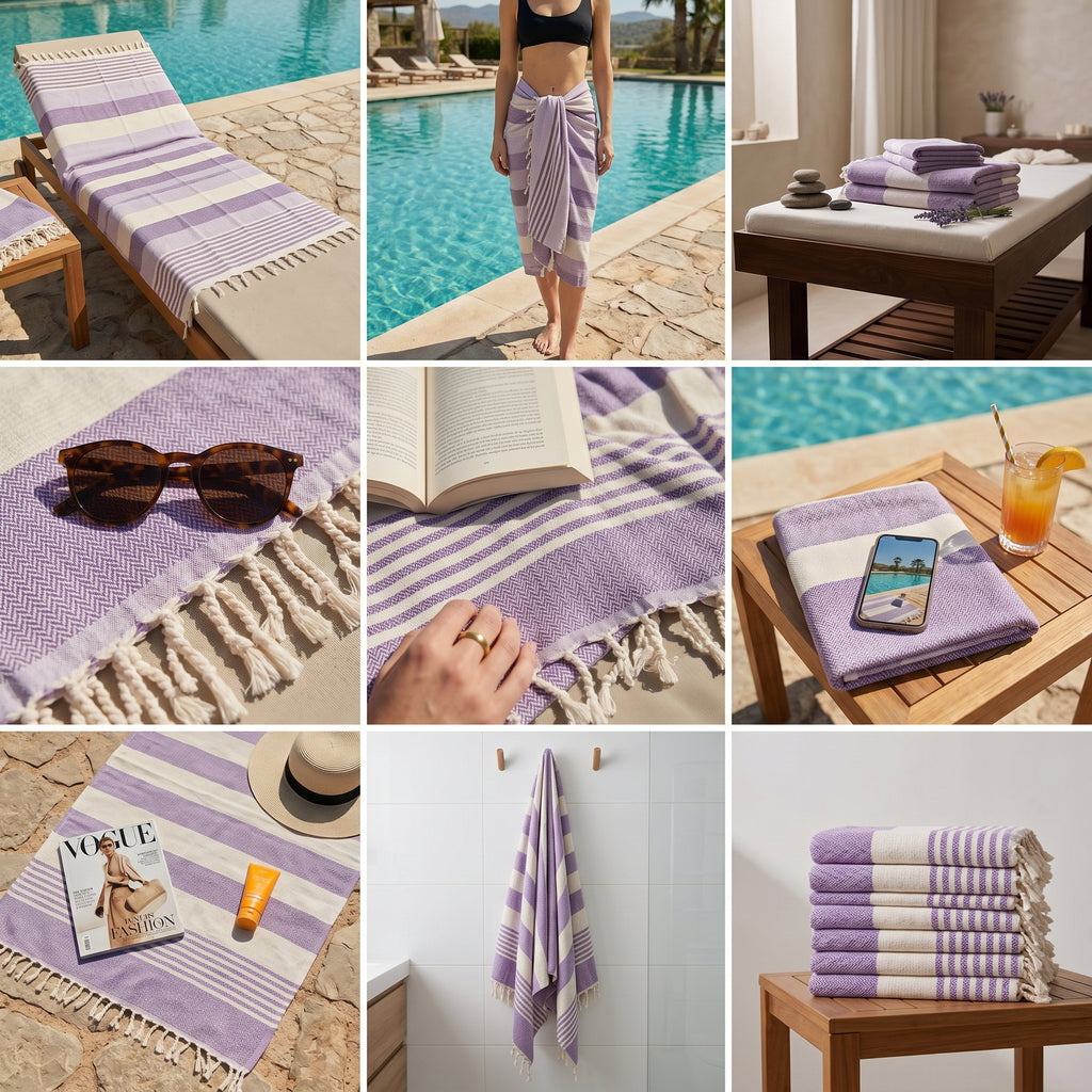 Purple Premium Turkish Cotton Peshtemal – Lightweight Spa & Beach Towel, Soft, Absorbent & Quick Dry (HPS-01)