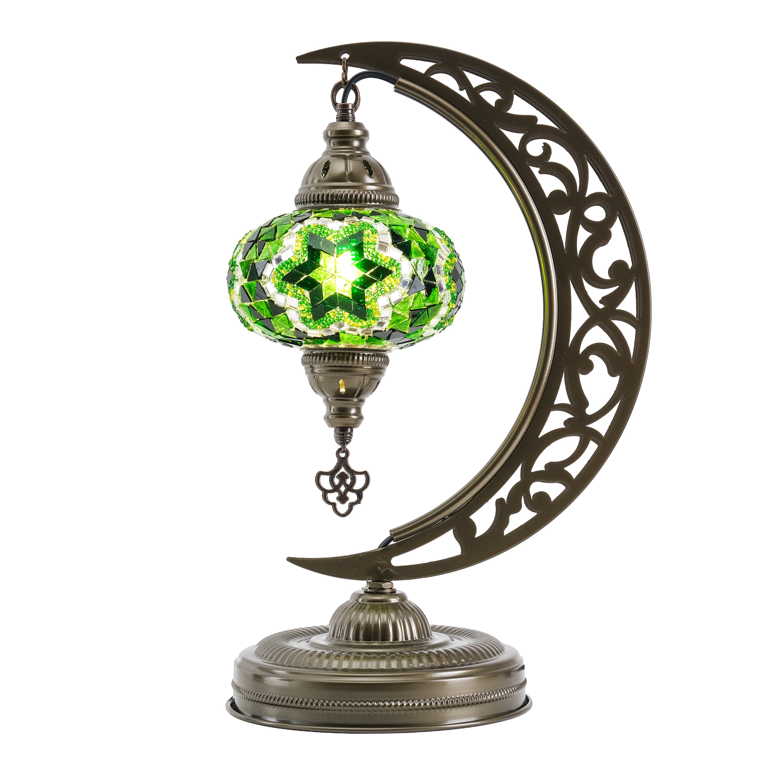 Turkish Mosaic Crescent Table Lamp (Green)
