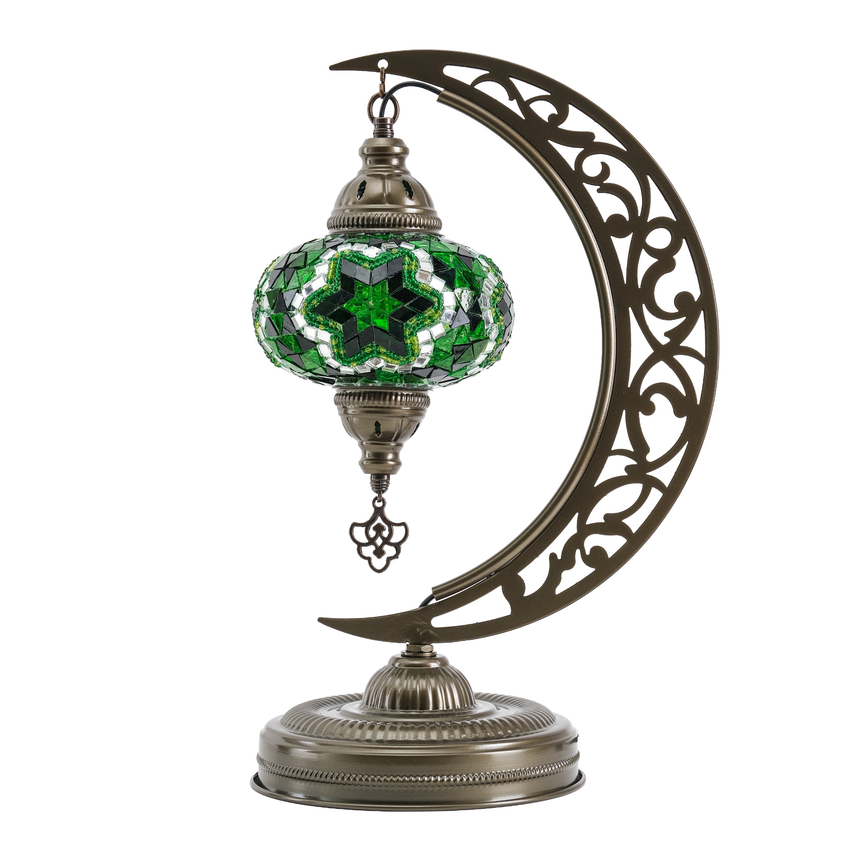 Turkish Mosaic Crescent Table Lamp (Green)
