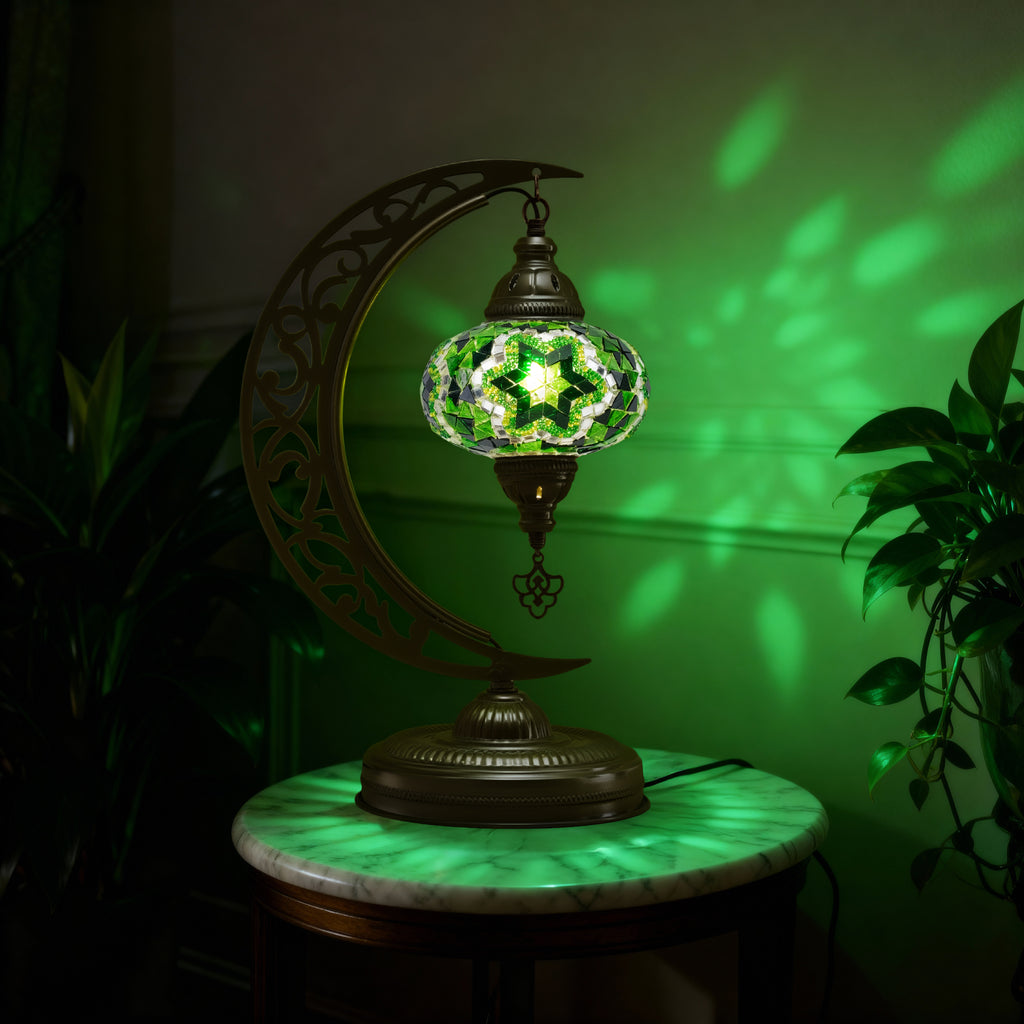 Turkish Mosaic Crescent Table Lamp (Green)