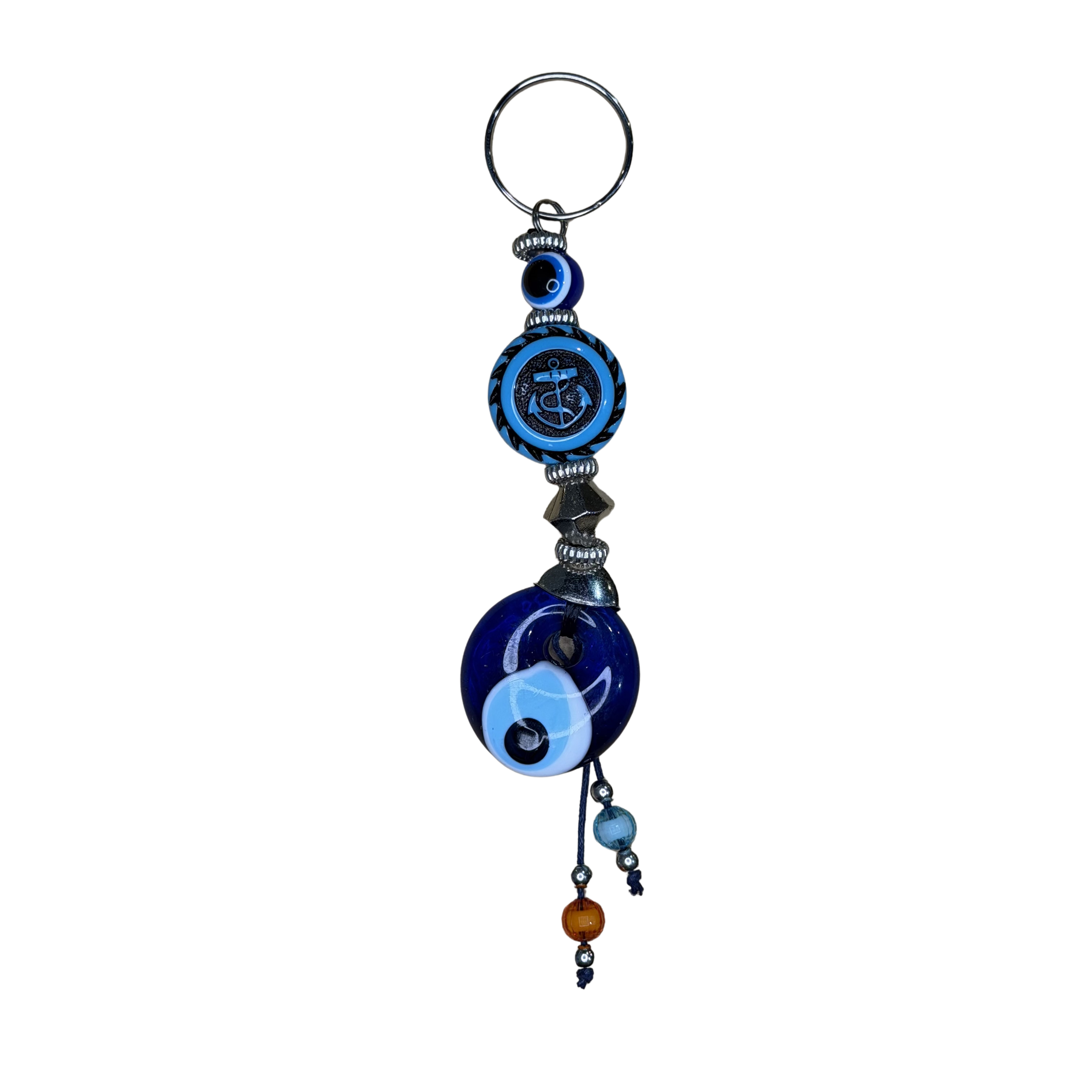 Handmade Glass Evil Eye Keychain – Turkish Key Ring – Assorted Blue Glass Keychain