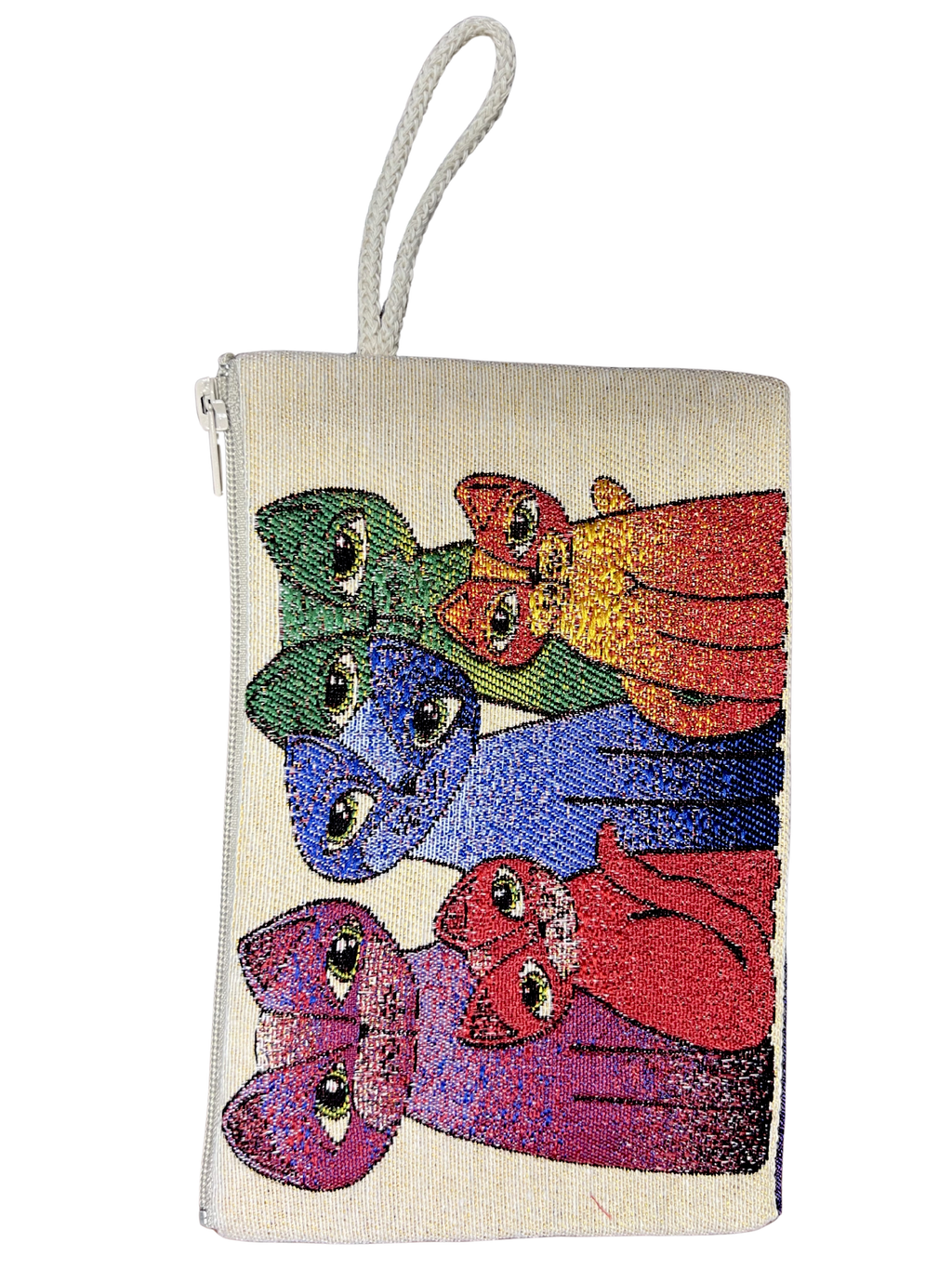 Medium Woven Cotton Wallet – Assorted Artistic Designs – Zipper Pouch with Wrist Strap – 8 x 5.5 Inches