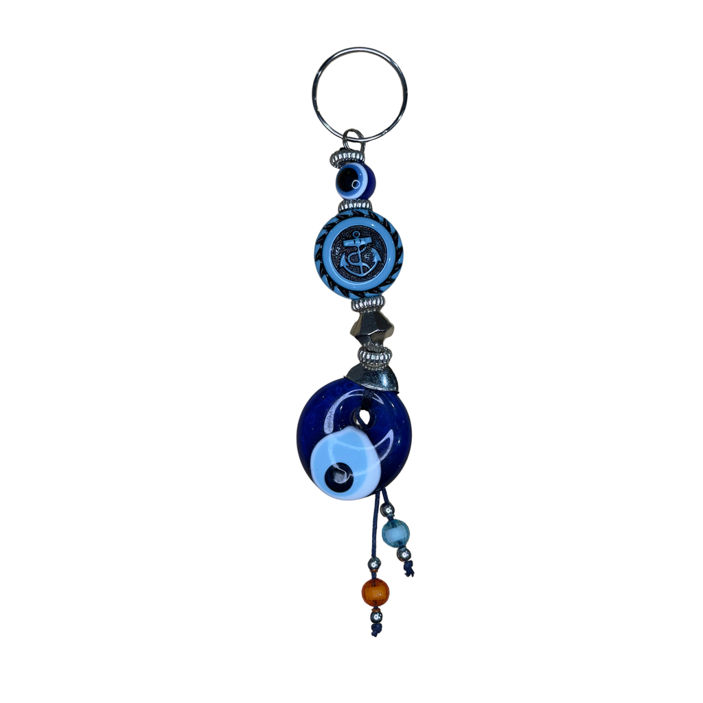 Handmade Glass Evil Eye Keychain – Turkish Key Ring – Assorted Blue Glass Keychain