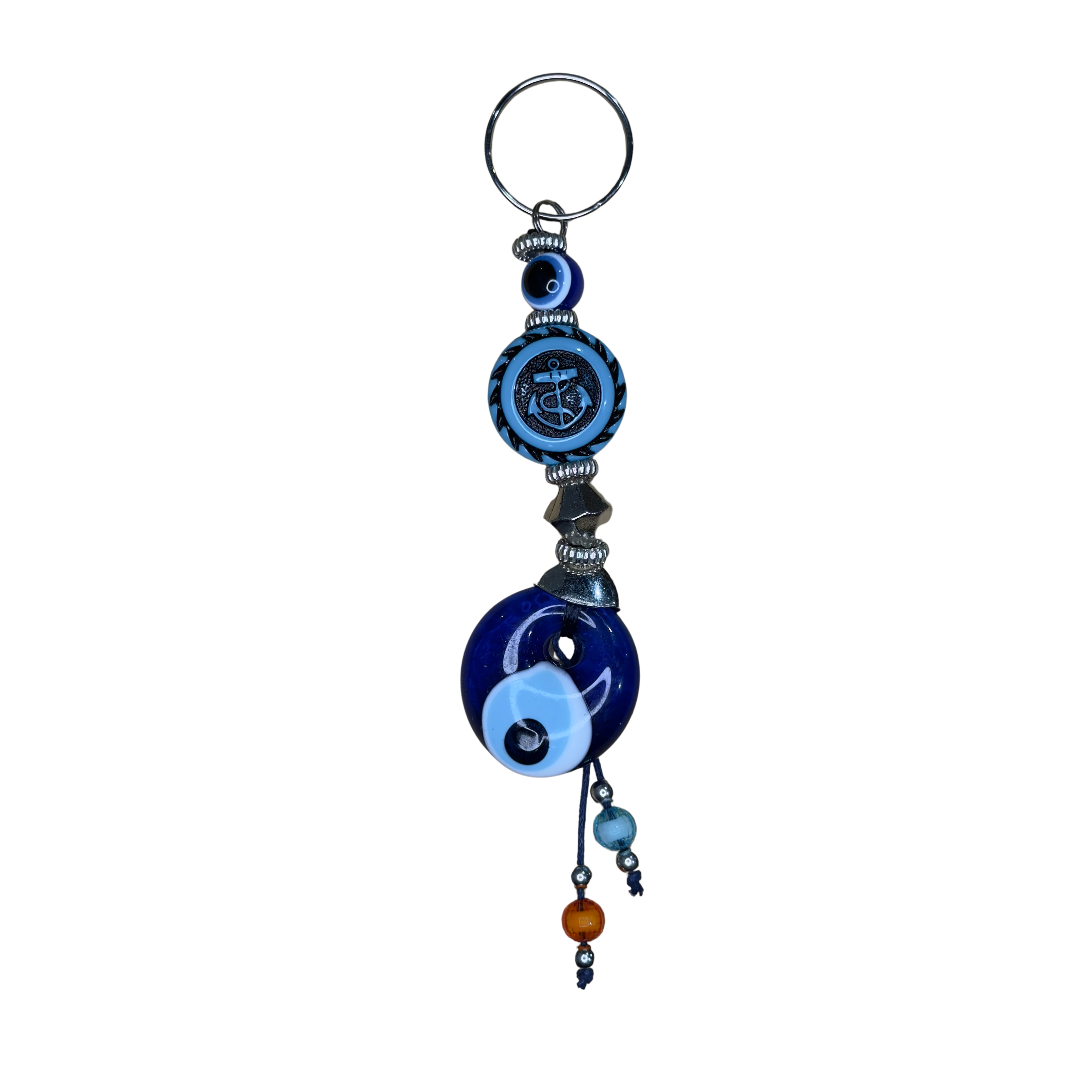 Handmade Glass Evil Eye Keychain – Turkish Key Ring – Assorted Blue Glass Keychain