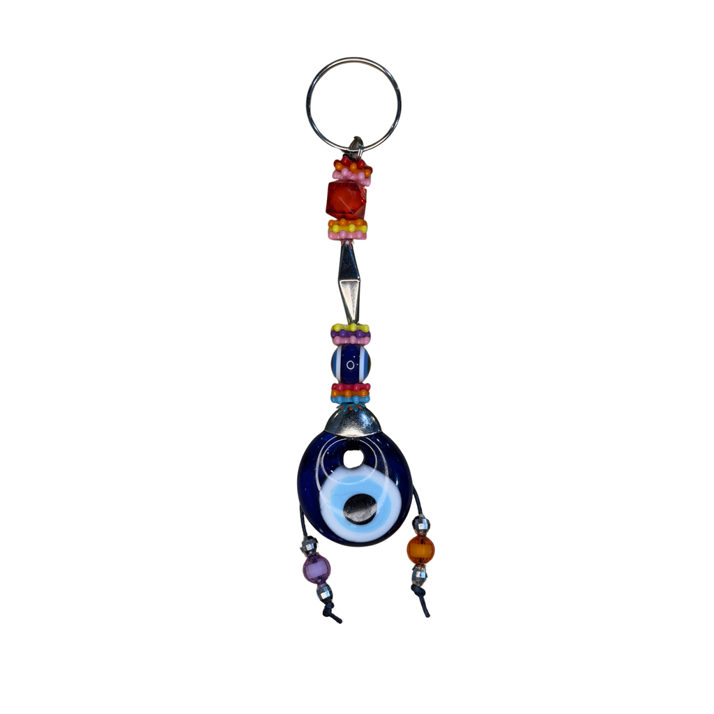 Handmade Glass Evil Eye Keychain – Turkish Key Ring – Assorted Blue Glass Keychain