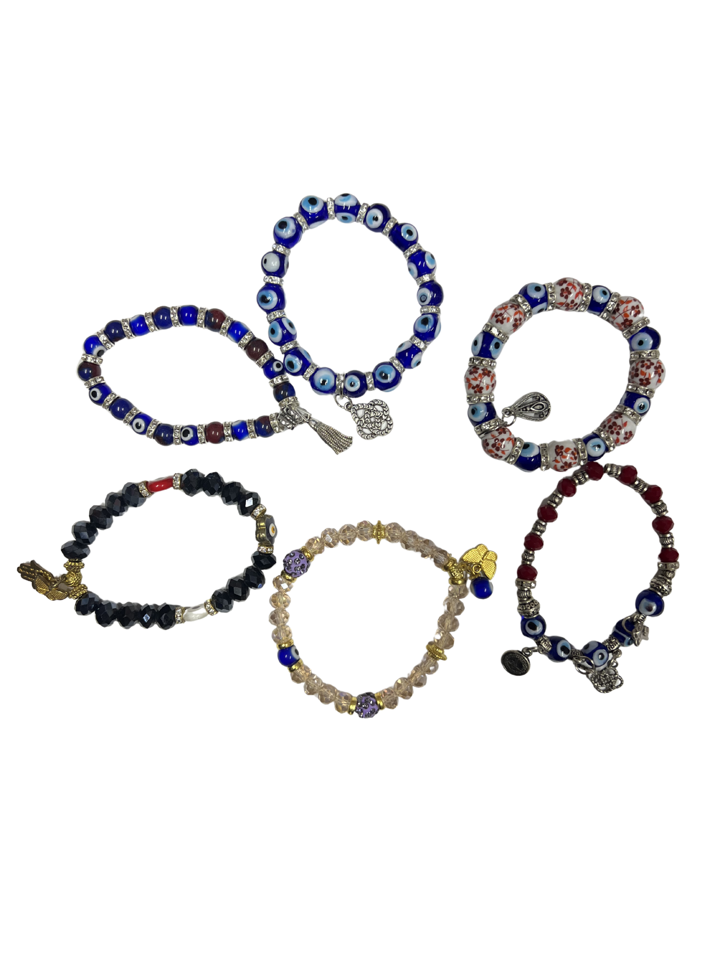 Mixed Evil Eye Bracelet Set – Handmade Glass Crystal Beaded Stretch Bracelets – Assorted Nazar Jewelry