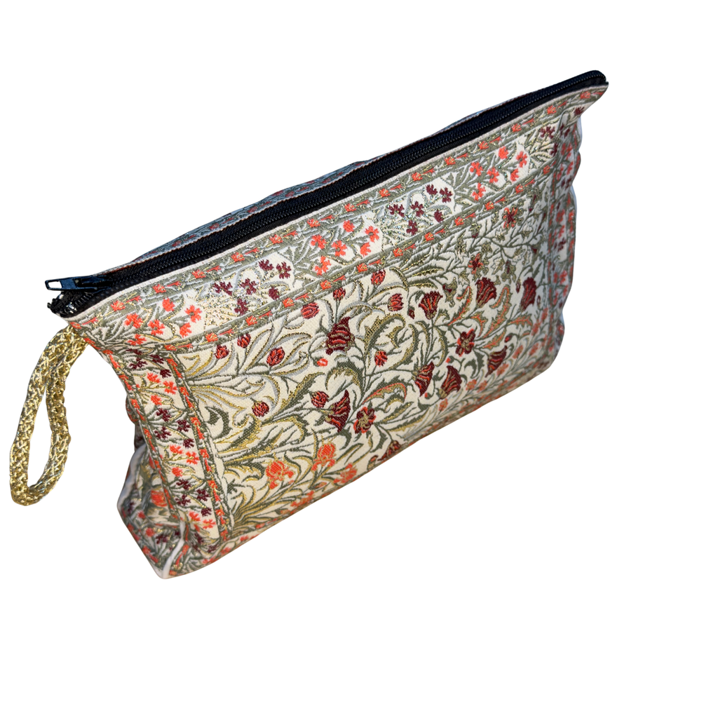 Woven Makeup Bag – Assorted Floral Tapestry Cosmetic Pouch – Zipper Travel Toiletry Organizer – 8.5" x 5.5"
