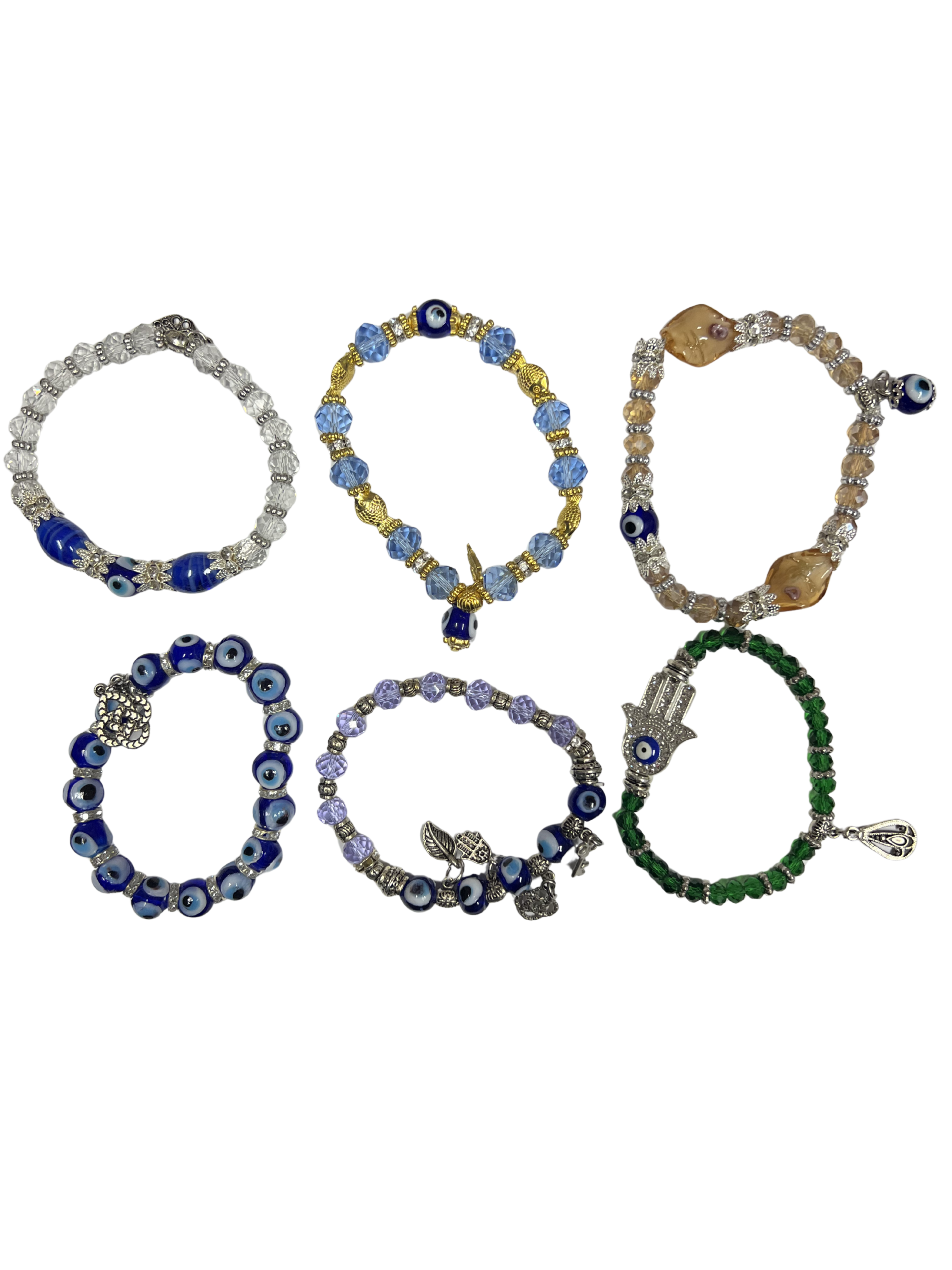 Mixed Evil Eye Bracelet Set – Handmade Glass Crystal Beaded Stretch Bracelets – Assorted Nazar Jewelry