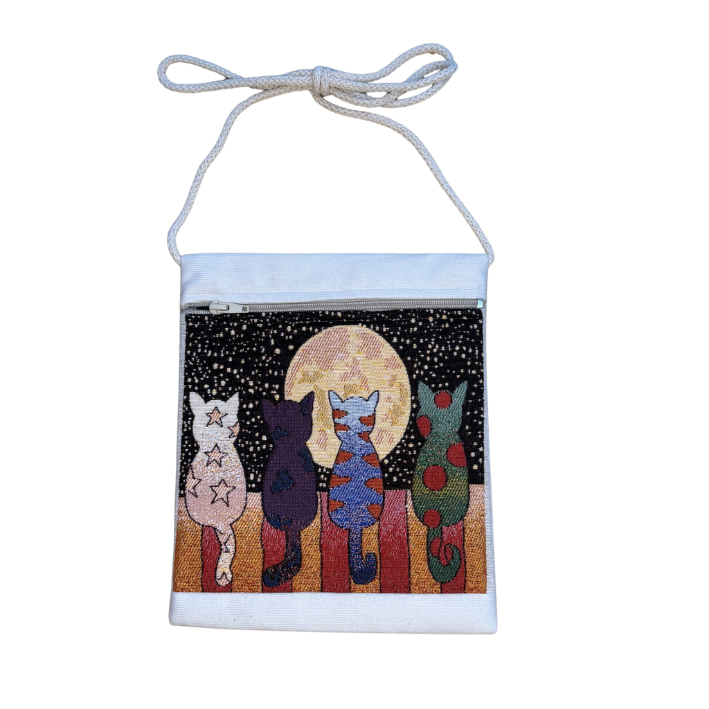 Assorted Tapestry Crossbody Bags – 8" x 10" Woven Art Shoulder Bags – Wholesale Zippered Canvas Crossbody Purse – Mixed Designs & Colors