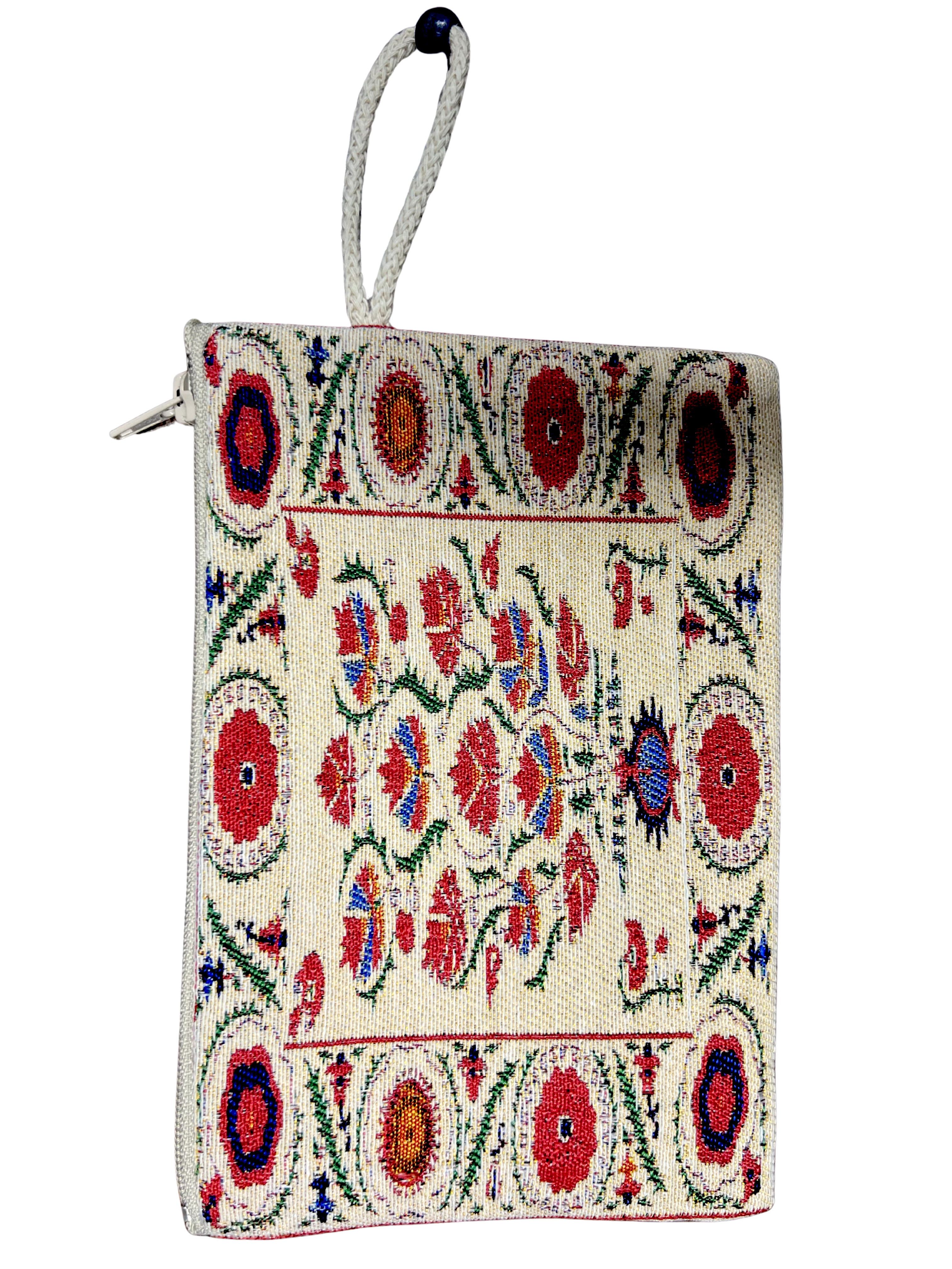 Medium Woven Cotton Wallet – Assorted Artistic Designs – Zipper Pouch with Wrist Strap – 8 x 5.5 Inches