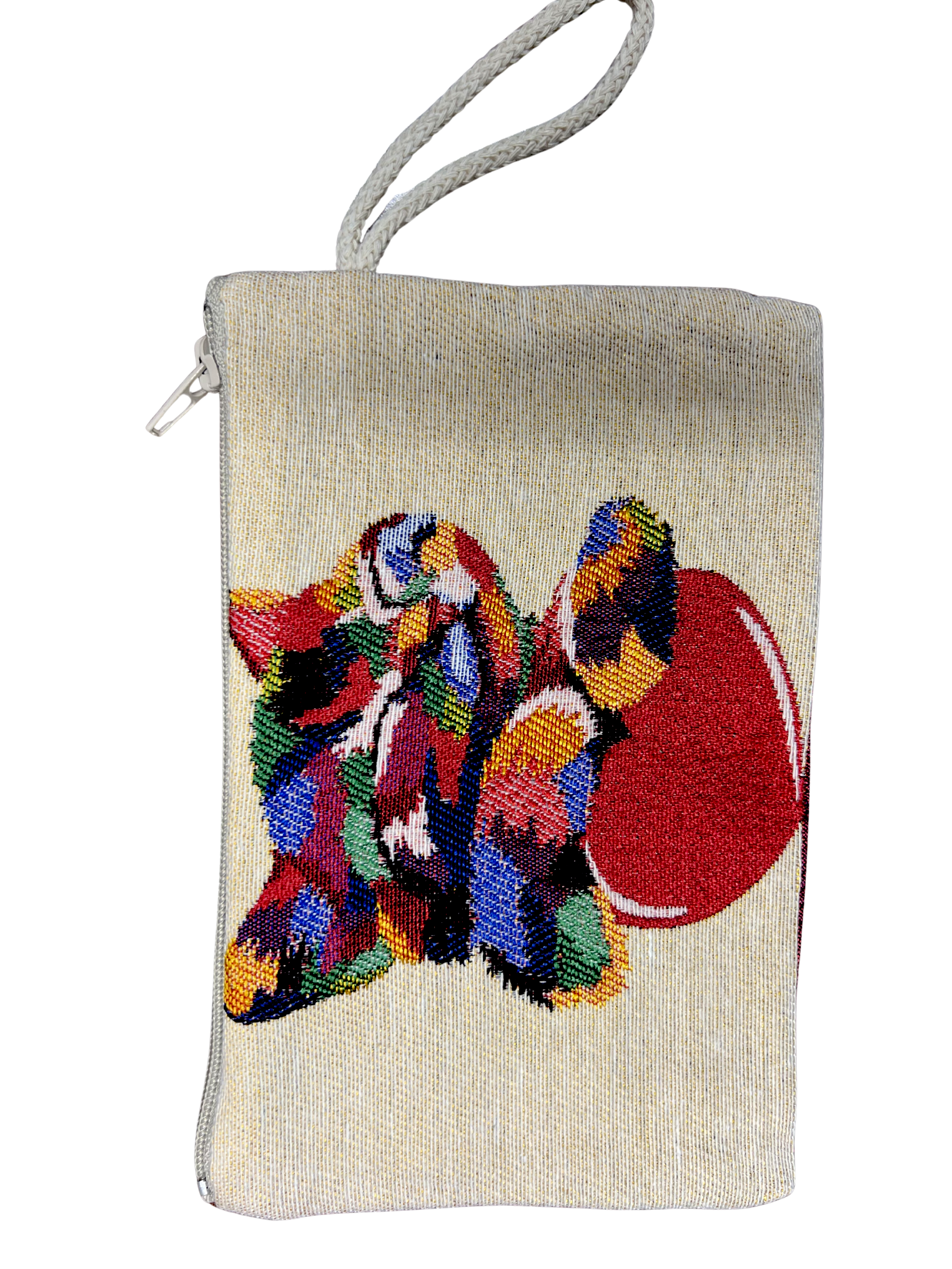 Medium Woven Cotton Wallet – Assorted Artistic Designs – Zipper Pouch with Wrist Strap – 8 x 5.5 Inches