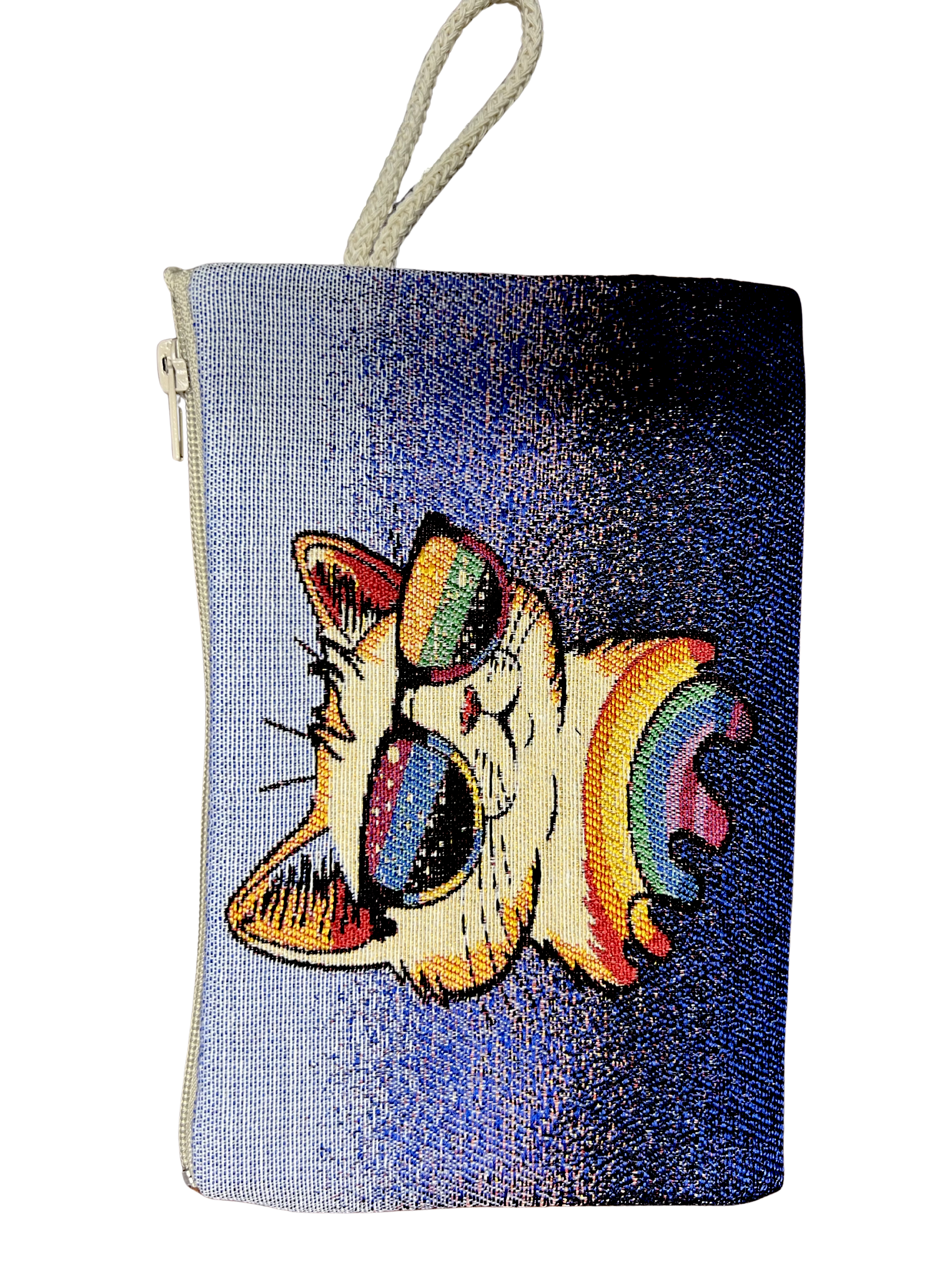 Medium Woven Cotton Wallet – Assorted Artistic Designs – Zipper Pouch with Wrist Strap – 8 x 5.5 Inches