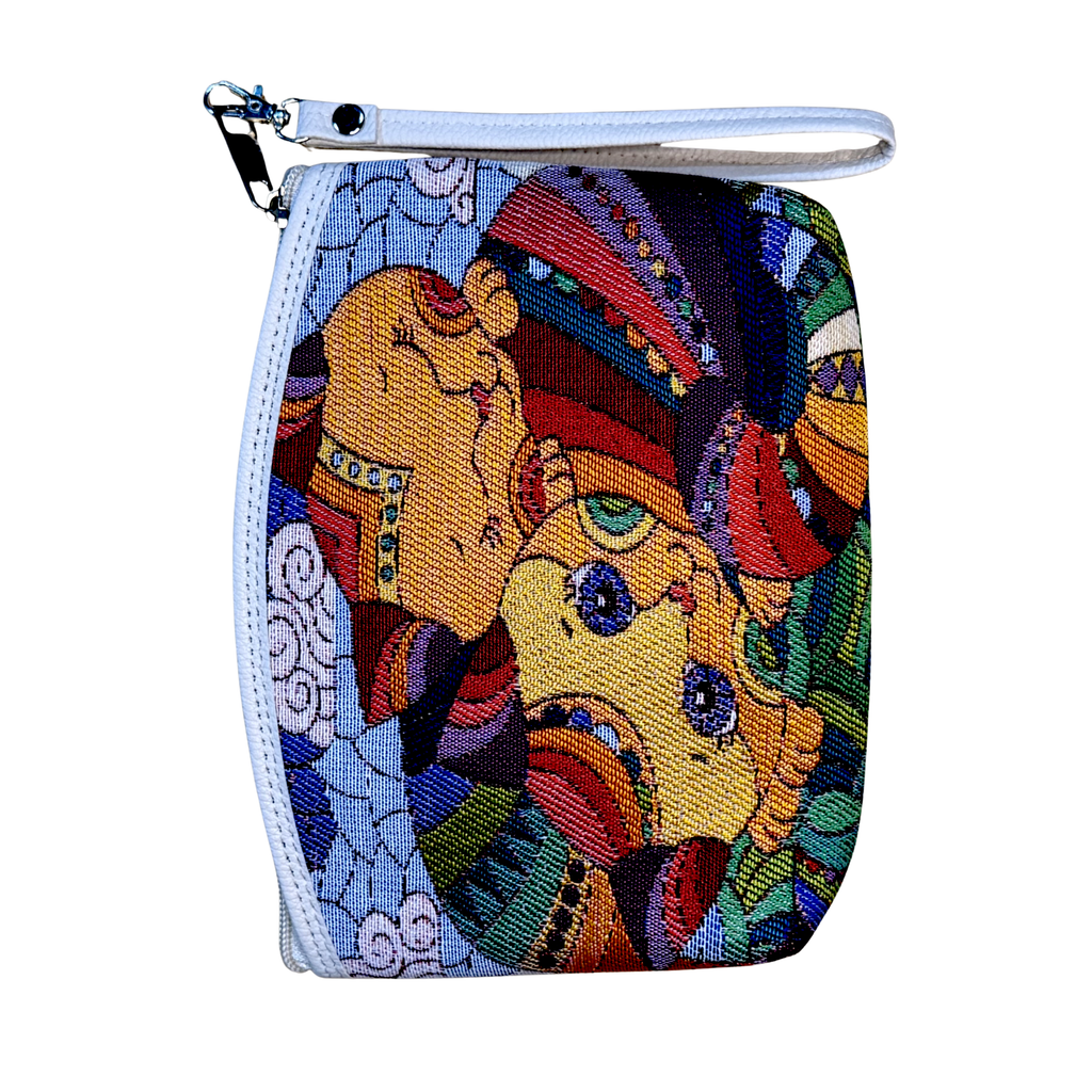 Wholesale Cotton Cosmetic Bag – Assorted Artistic Makeup Pouch with Wrist Strap | Travel Toiletry Organizer | 8.5" x 6" x 1"