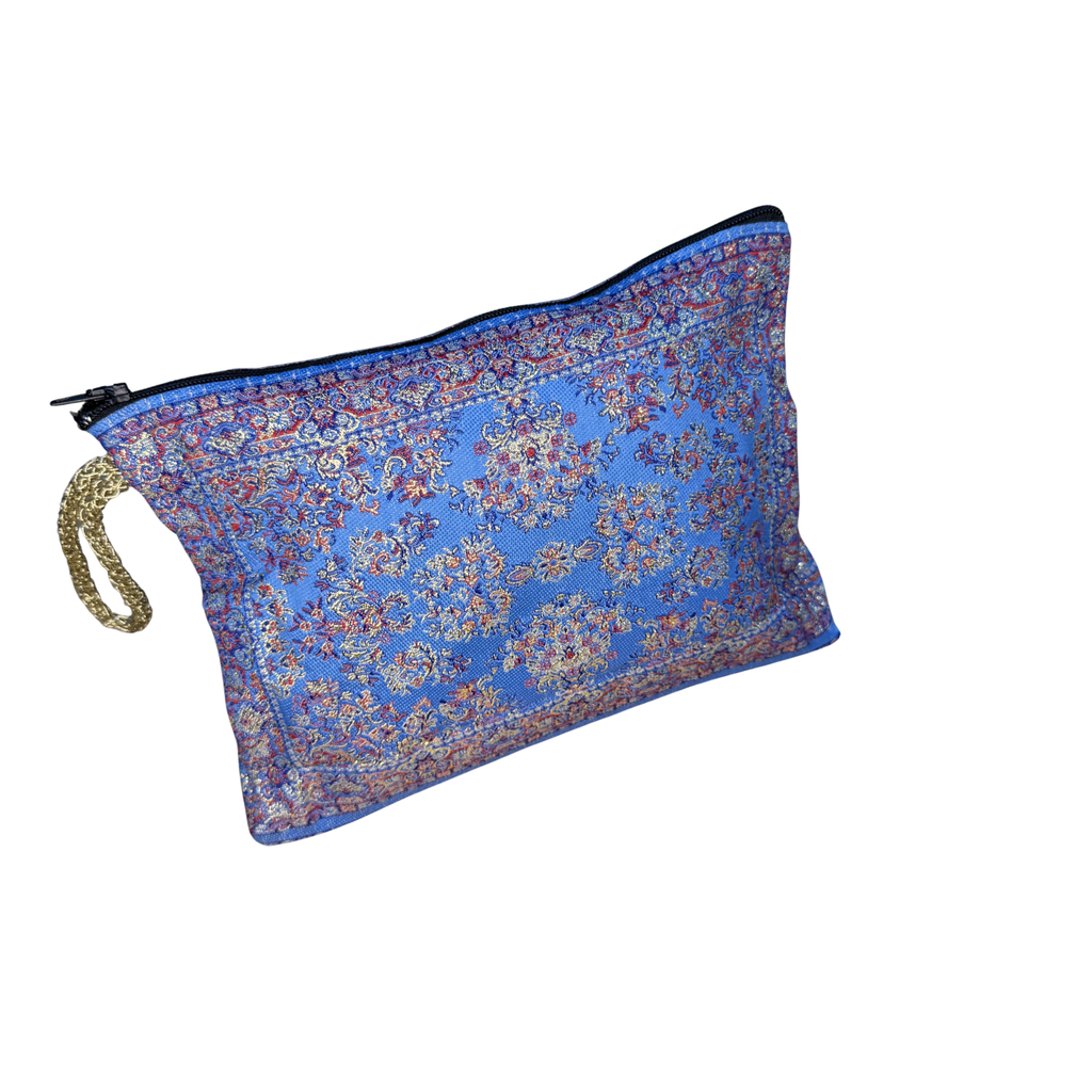 Woven Makeup Bag – Assorted Floral Tapestry Cosmetic Pouch – Zipper Travel Toiletry Organizer – 8.5" x 5.5"
