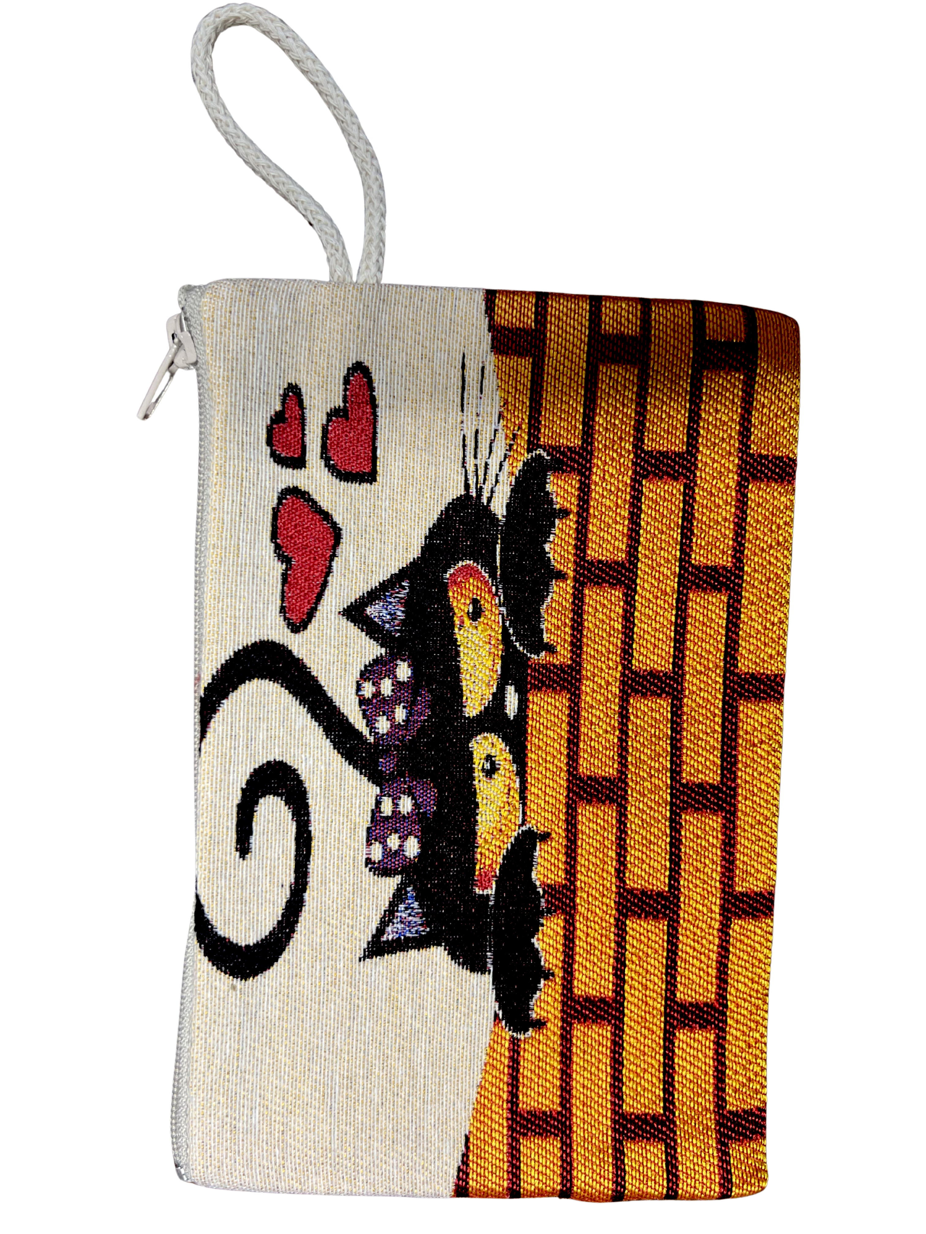 Medium Woven Cotton Wallet – Assorted Artistic Designs – Zipper Pouch with Wrist Strap – 8 x 5.5 Inches