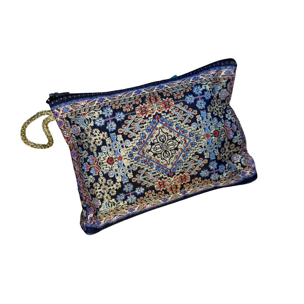 Woven Makeup Bag – Assorted Floral Tapestry Cosmetic Pouch – Zipper Travel Toiletry Organizer – 8.5" x 5.5"