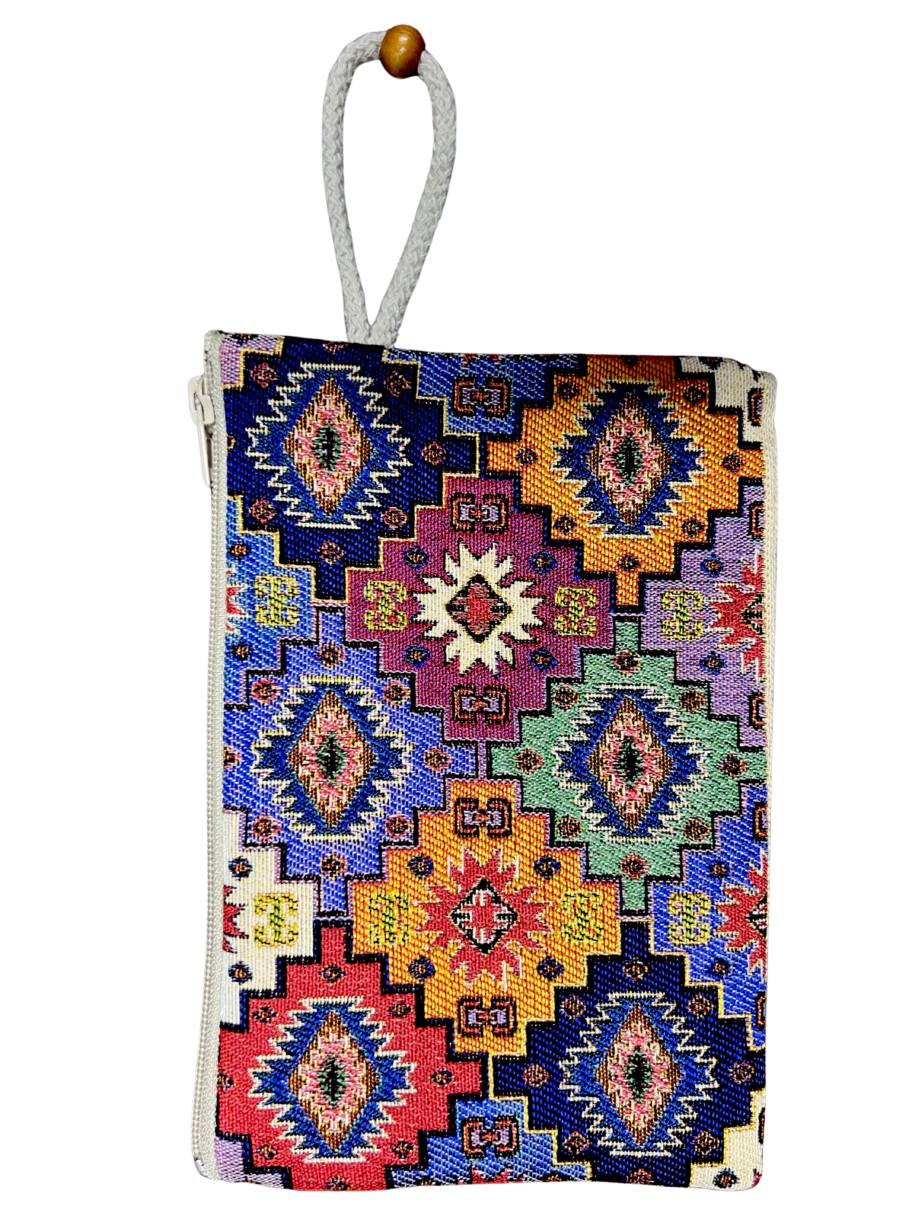 Medium Woven Cotton Wallet – Assorted Artistic Designs – Zipper Pouch with Wrist Strap – 8 x 5.5 Inches