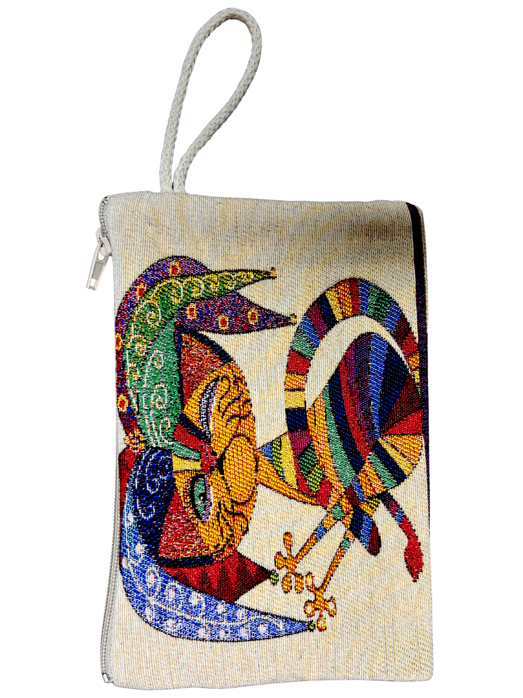 Medium Woven Cotton Wallet – Assorted Artistic Designs – Zipper Pouch with Wrist Strap – 8 x 5.5 Inches