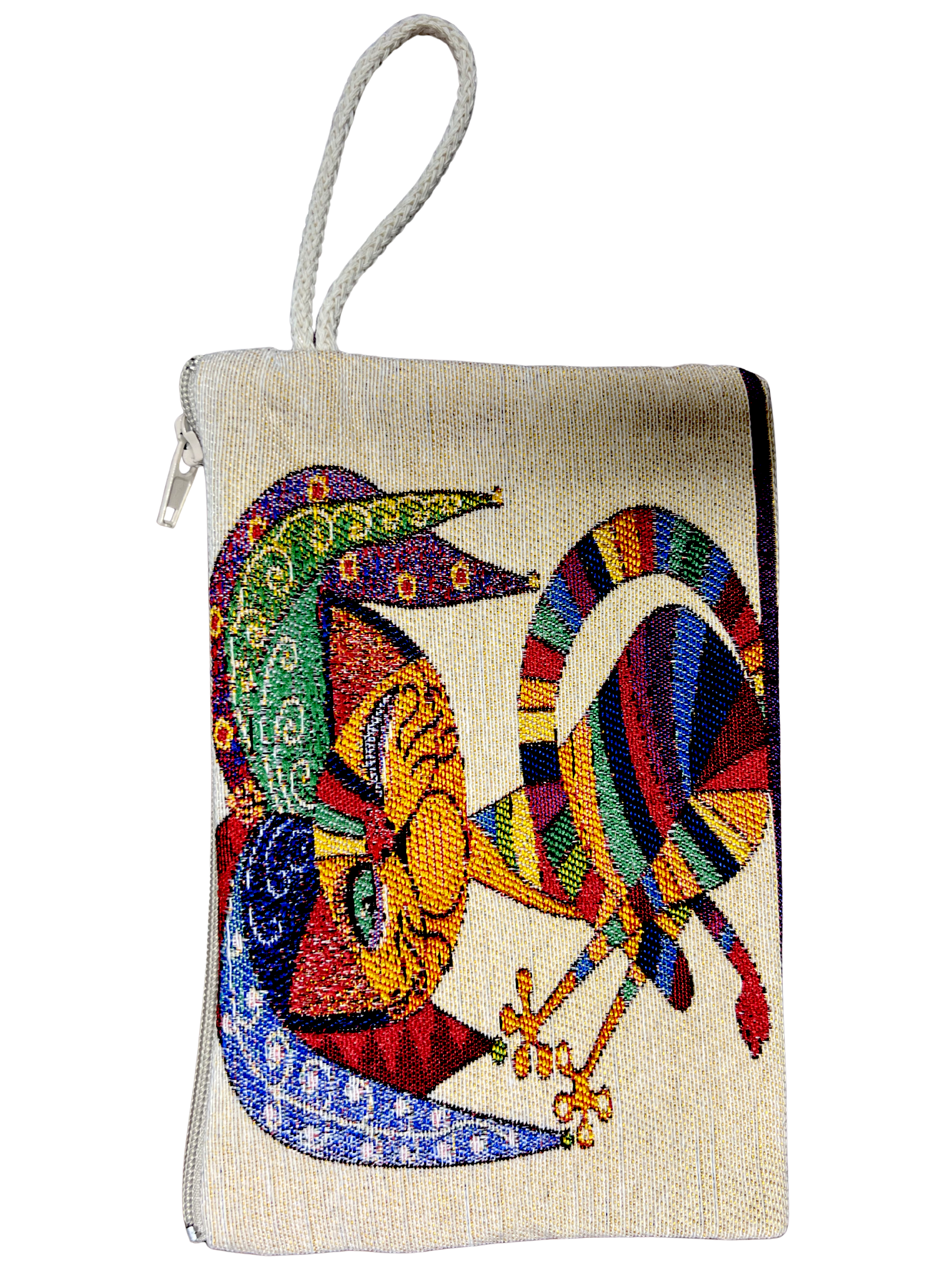 Medium Woven Cotton Wallet – Assorted Artistic Designs – Zipper Pouch with Wrist Strap – 8 x 5.5 Inches