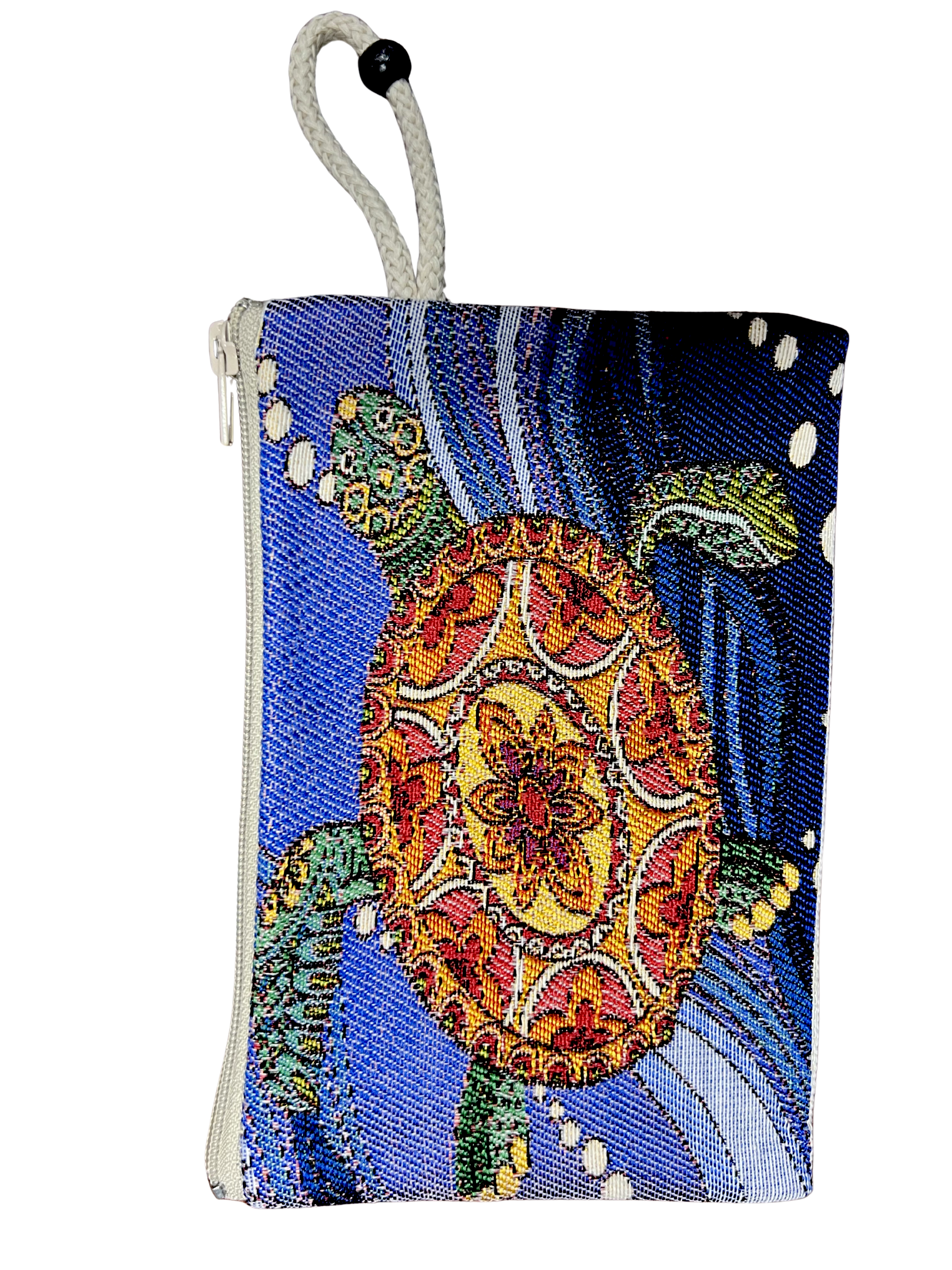 Medium Woven Cotton Wallet – Assorted Artistic Designs – Zipper Pouch with Wrist Strap – 8 x 5.5 Inches