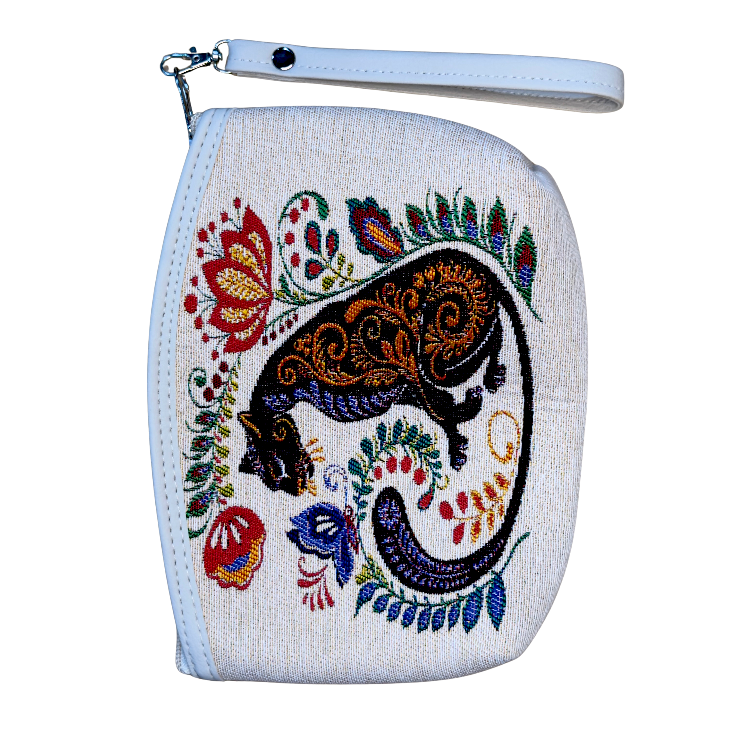 Wholesale Cotton Cosmetic Bag – Assorted Artistic Makeup Pouch with Wrist Strap | Travel Toiletry Organizer | 8.5" x 6" x 1"