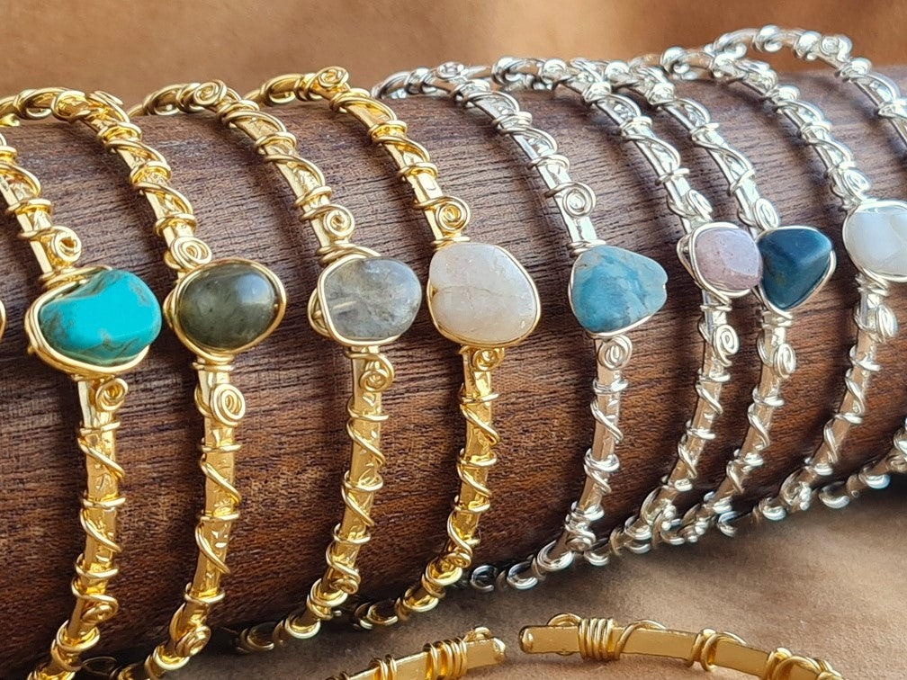 Handcrafted Natural Stone Jewelry in Solid Copper with Silver & Gold Plating