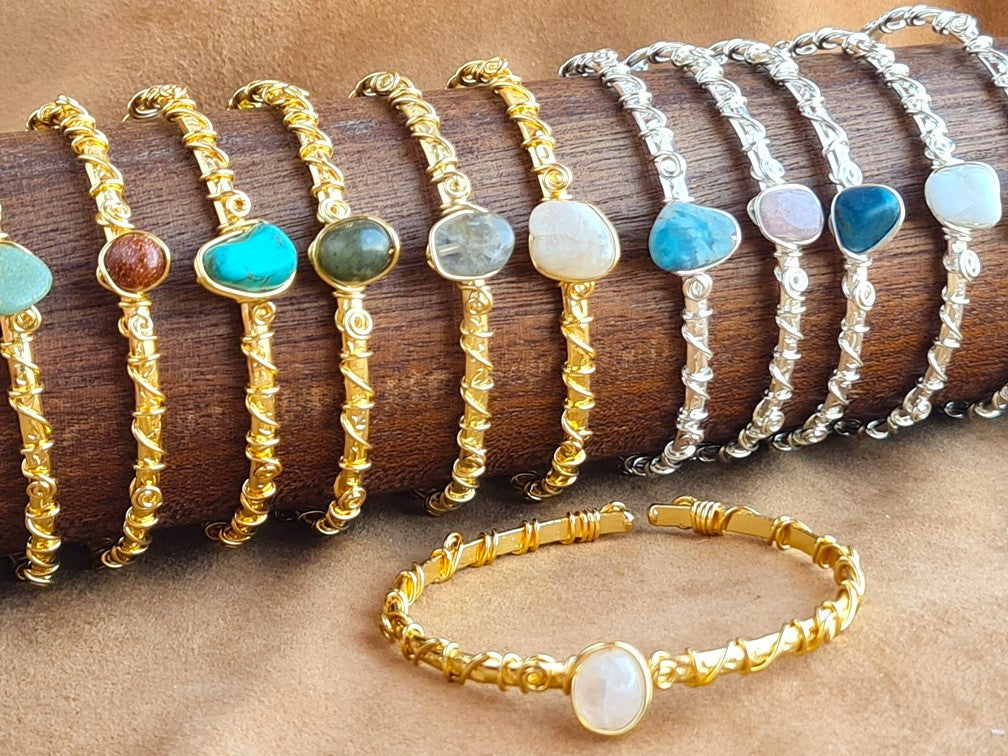 Handcrafted Natural Stone Jewelry in Solid Copper with Silver & Gold Plating